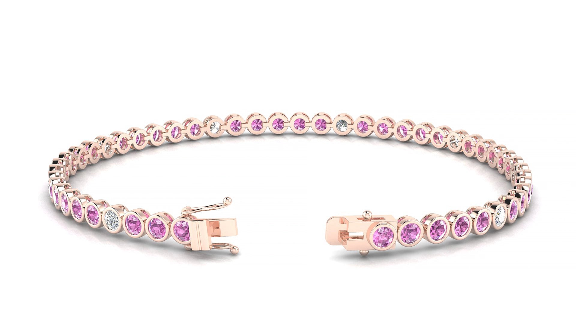 Avila 5-1 | 18k Rose Gold 2.5 mm Round Natural Pink Sapphire & Diamond 15 cm Tennis Bracelet