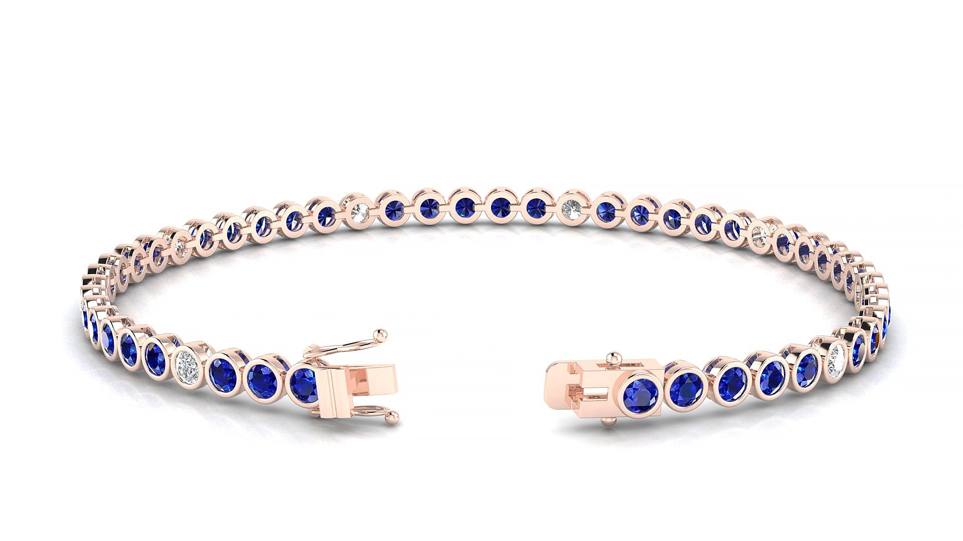 Avila 5-1 | 18k Rose Gold 2.5 mm Round Natural Sapphire & Diamond 15 cm Tennis Bracelet