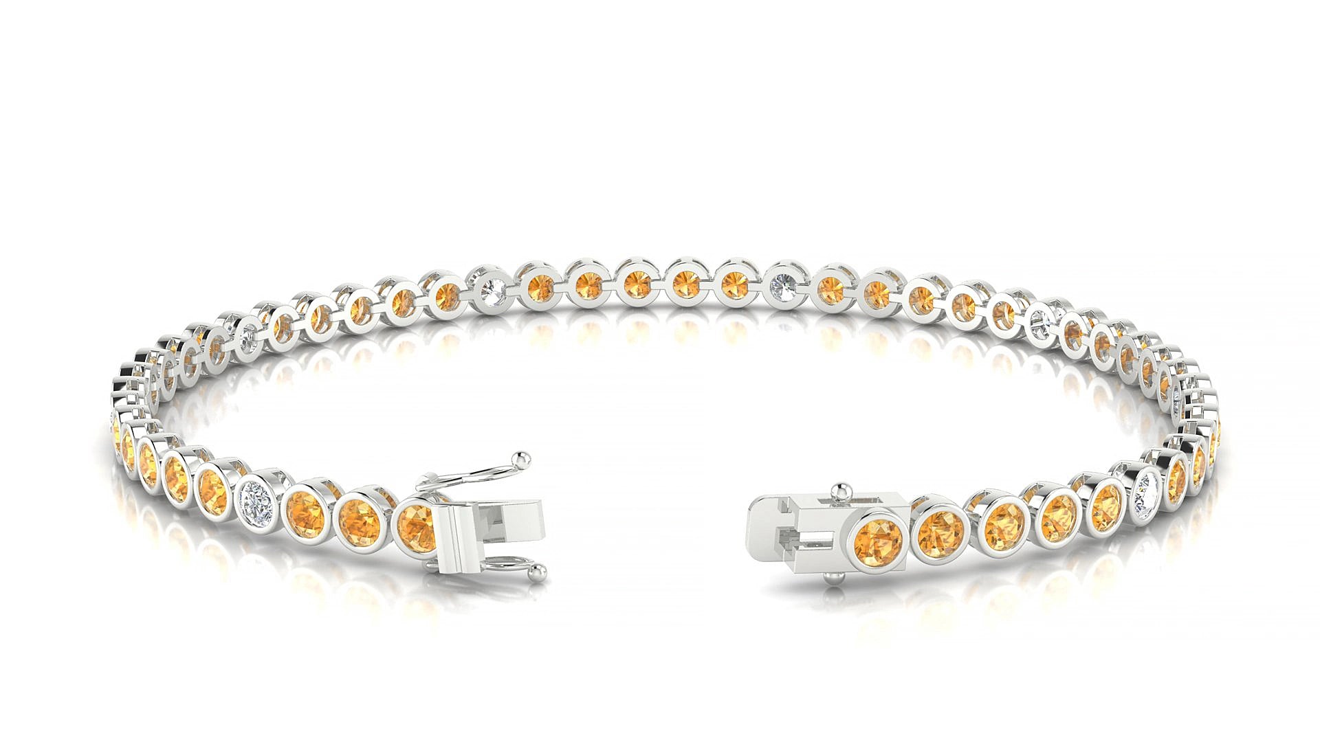 Avila 5-1 | 18k White Gold 2.5 mm Round Natural Citrine & Diamond 15 cm Tennis Bracelet