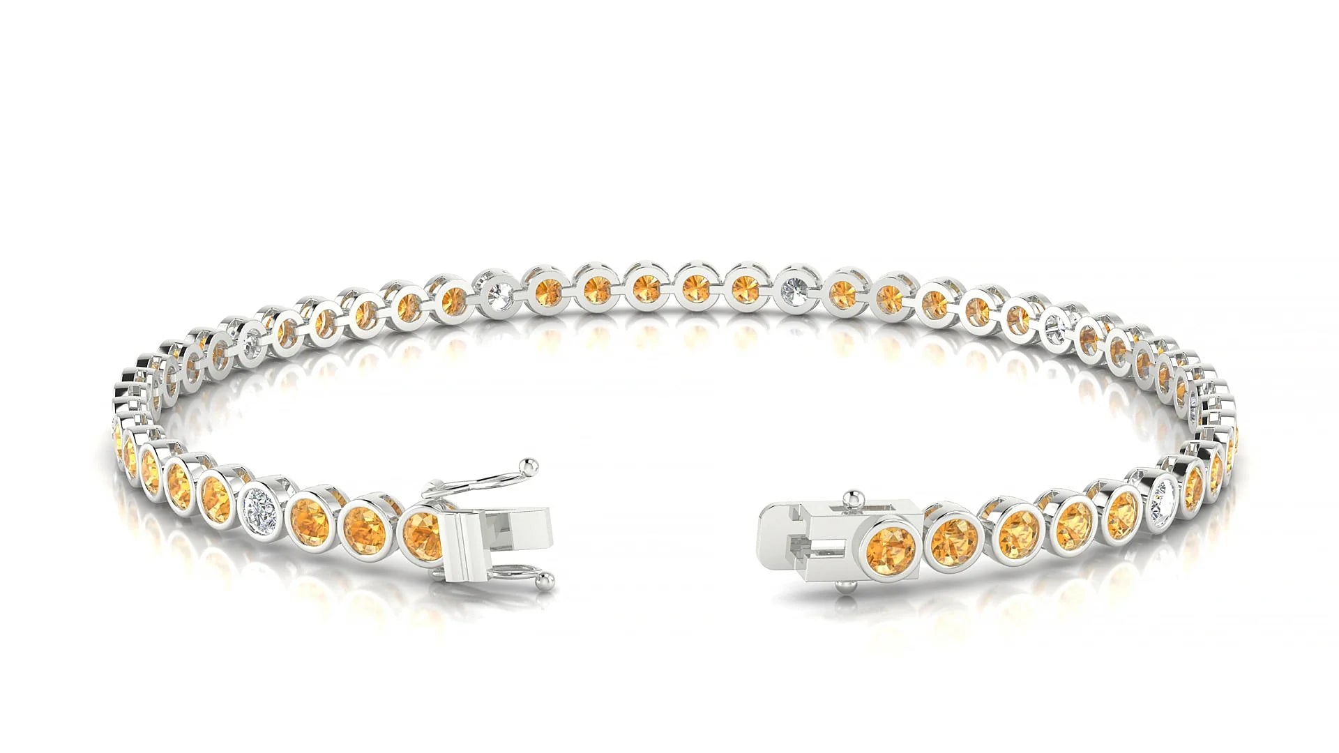 Avila 5-1 | 18k White Gold 2.5 mm Round Natural Citrine & Diamond Tennis Bracelet
