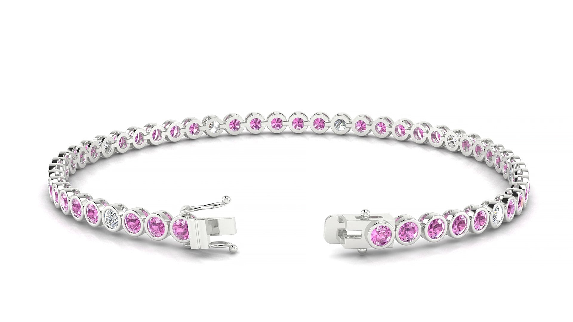 Avila 5-1 | 18k White Gold 2.5 mm Round Natural Pink Sapphire & Diamond 15 cm Tennis Bracelet