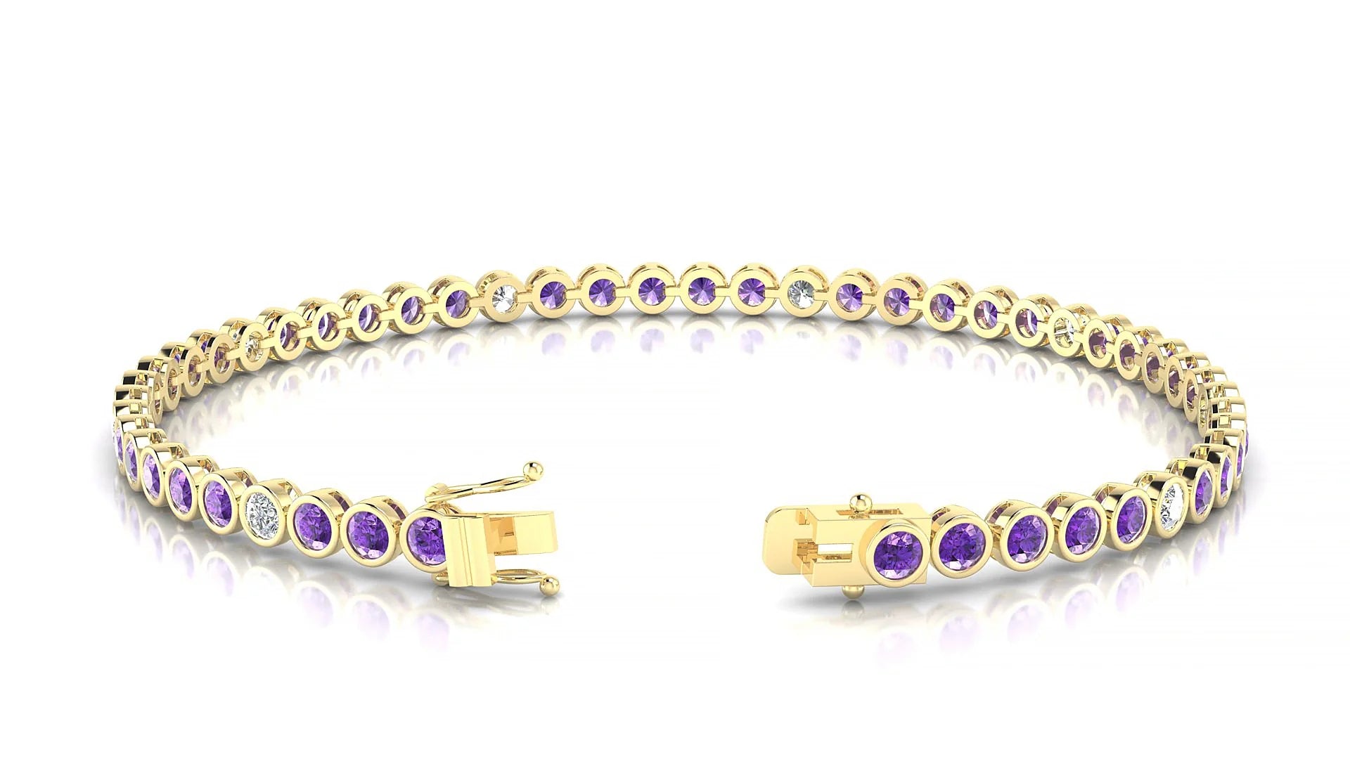 Avila 5-1 | 18k Yellow Gold 2.5 mm Round Natural Amethyst & Diamond Tennis Bracelet