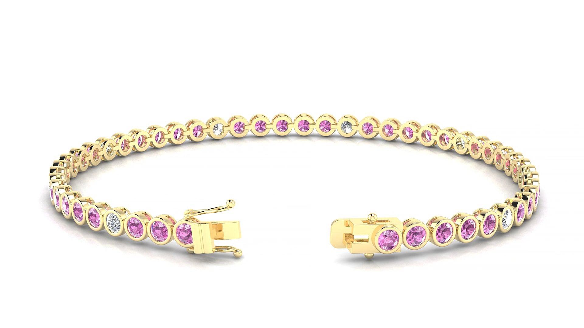 Avila 5-1 | 18k Yellow Gold 2.5 mm Round Natural Pink Sapphire & Diamond 15 cm Tennis Bracelet