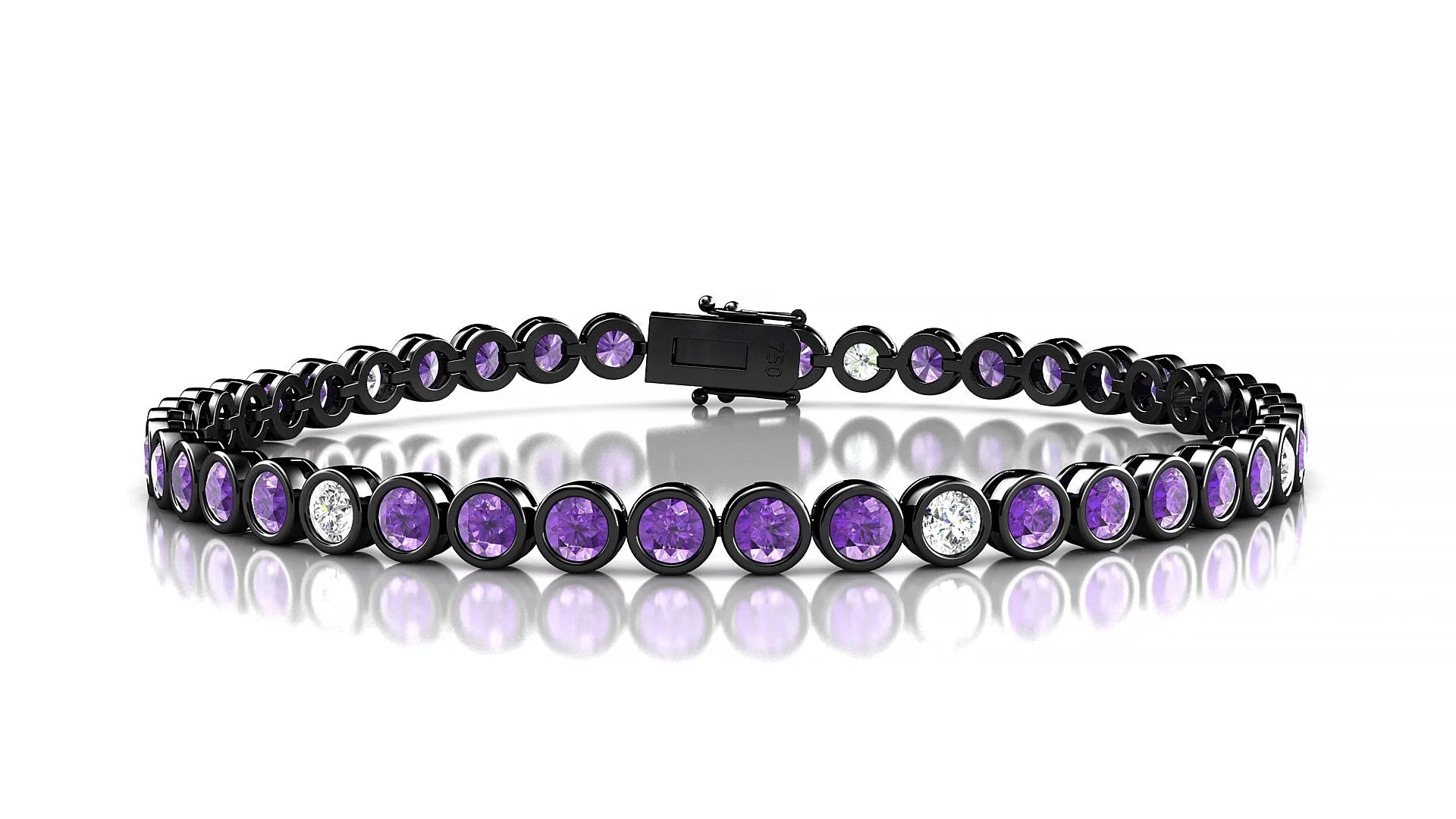 Avila 5-1 | 18k Black Gold 3 mm Round Natural Amethyst & Diamond Tennis Bracelet