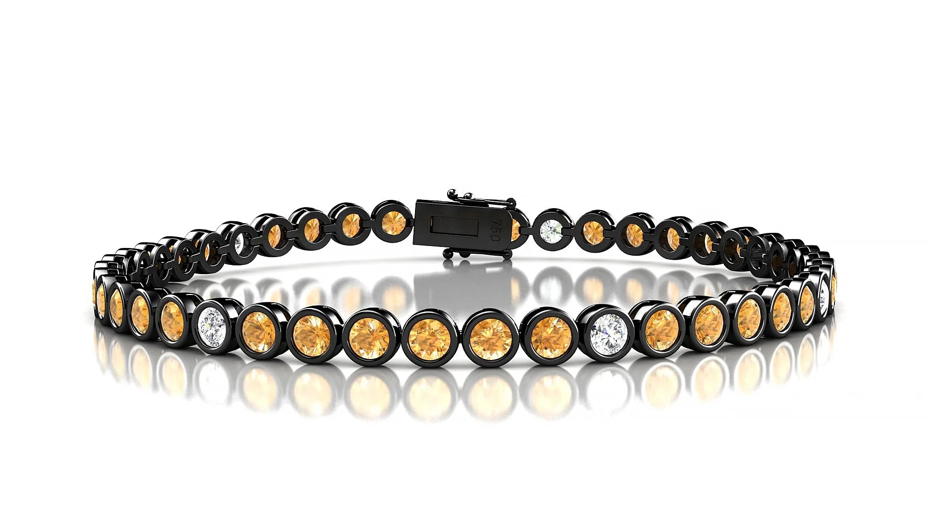 Avila 5-1 | 18k Black Gold 3 mm Round Natural Citrine & Diamond Tennis Bracelet