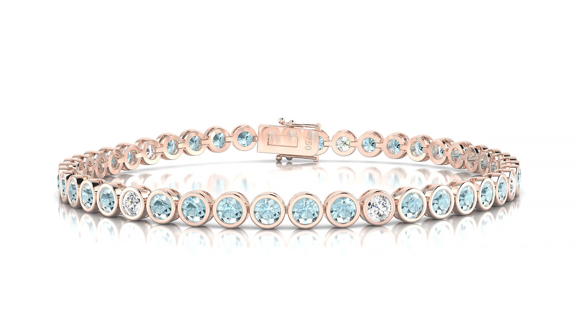 Avila 5-1 | 18k Rose Gold 3 mm Round Natural Aquamarine & Diamond 18 cm Tennis Bracelet