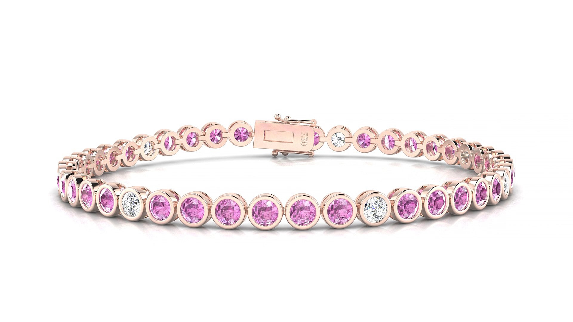 Avila 5-1 | 18k Rose Gold 3 mm Round Natural Pink Sapphire & Diamond 15 cm Tennis Bracelet