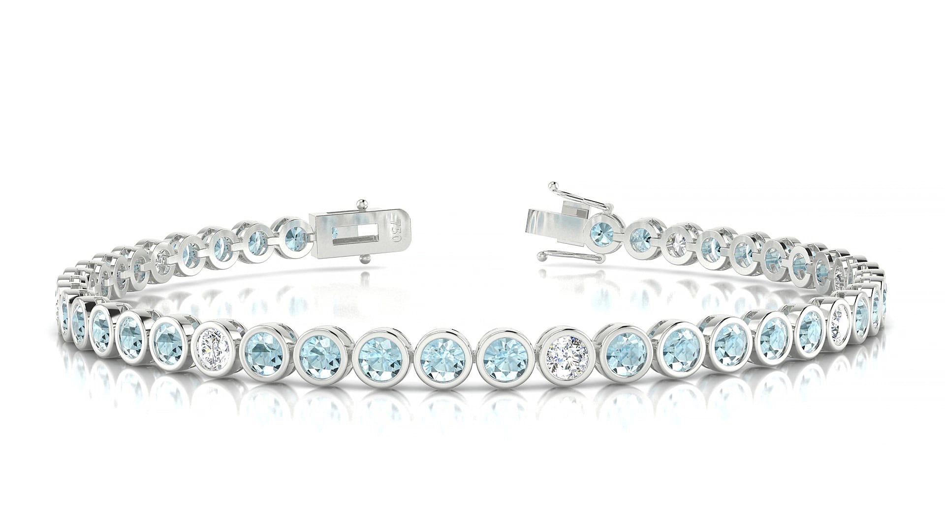 Avila 5-1 | 18k White Gold 3 mm Round Natural Aquamarine & Diamond 19 cm Tennis Bracelet