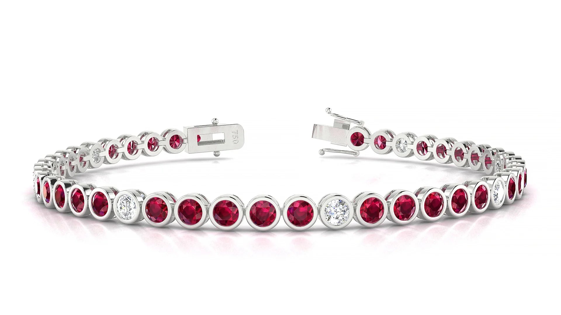 Avila 5-1 | 18k White Gold 3 mm Round Natural Ruby & Diamond Tennis Bracelet