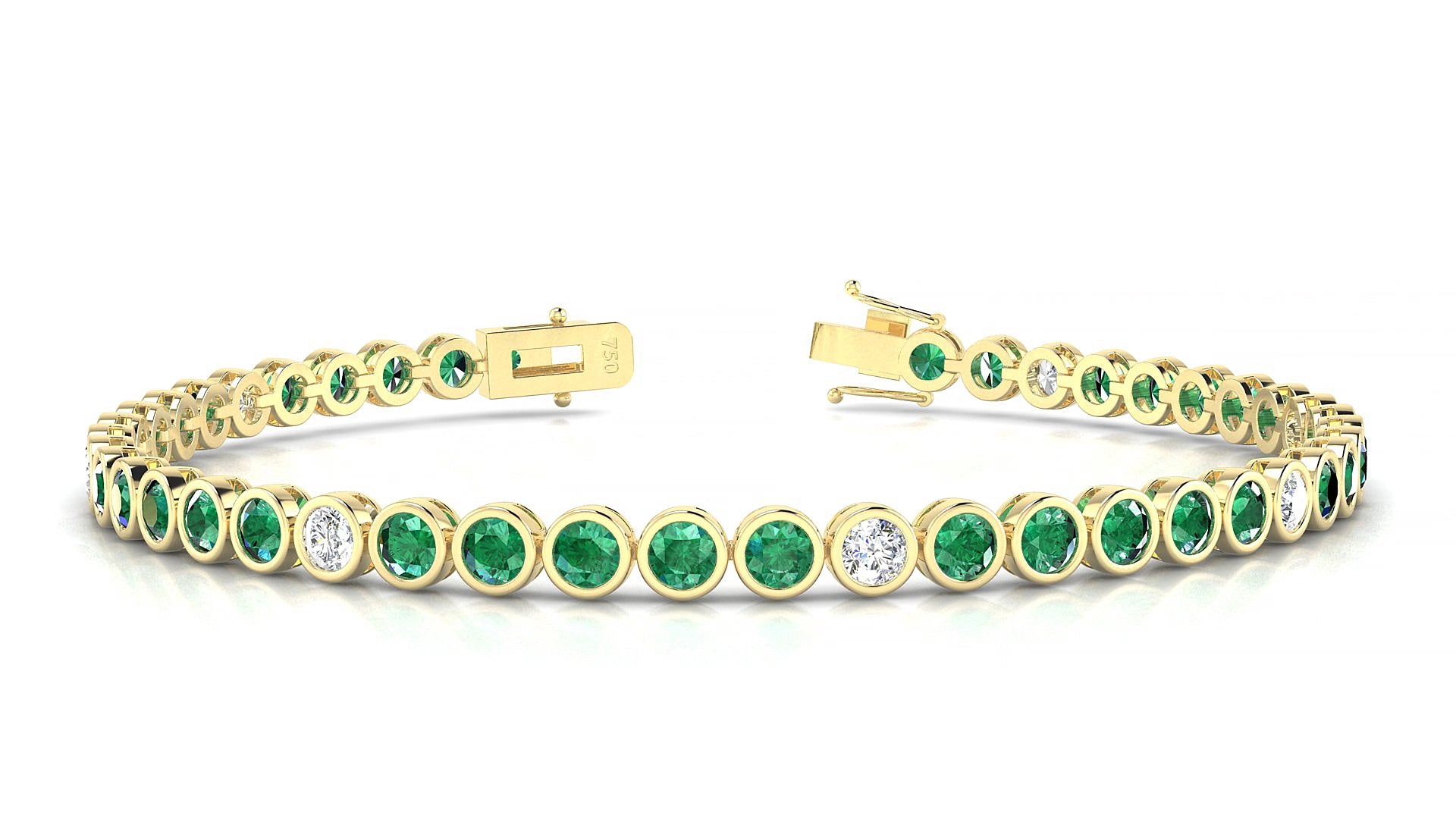 Avila 5-1 | 18k Yellow Gold 3 mm Round Natural Emerald & Diamond 15 cm Tennis Bracelet