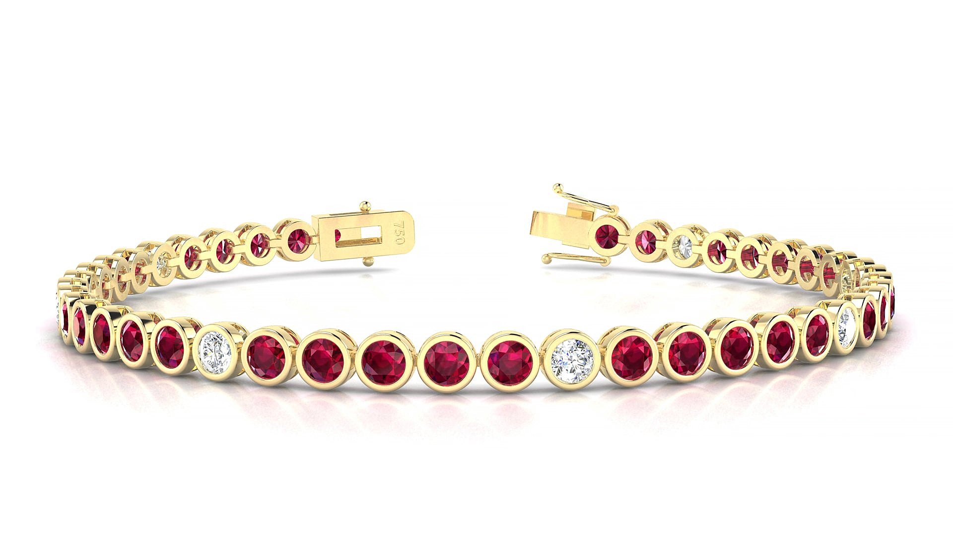 Avila 5-1 | 18k Yellow Gold 3 mm Round Natural Ruby & Diamond 15 cm Tennis Bracelet