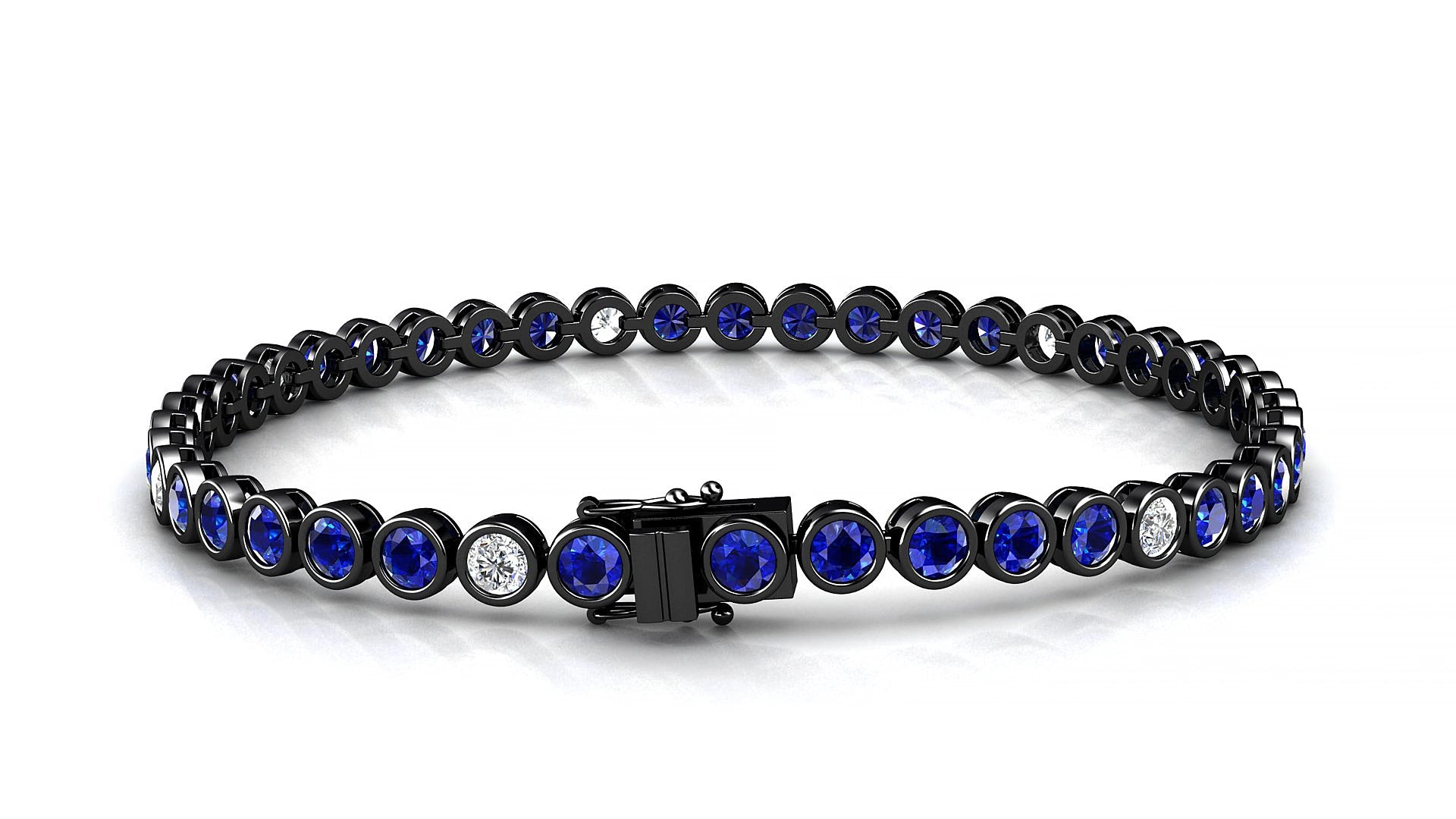 Avila 5-1 | 18k Black Gold 3 mm Round Natural Sapphire & Diamond 15 cm Tennis Bracelet