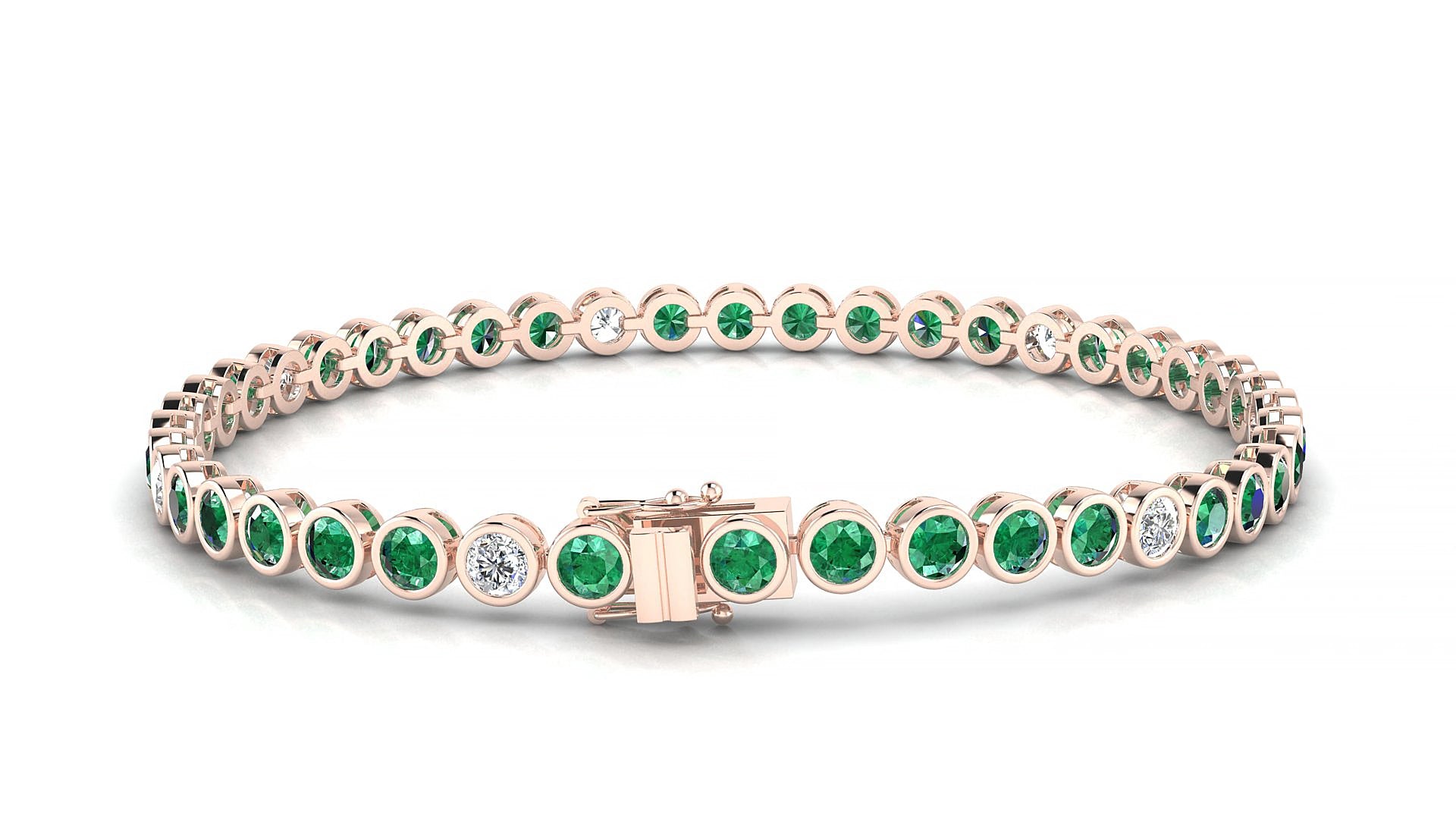 Avila 5-1 | 18k Rose Gold 3 mm Round Natural Emerald & Diamond 15 cm Tennis Bracelet