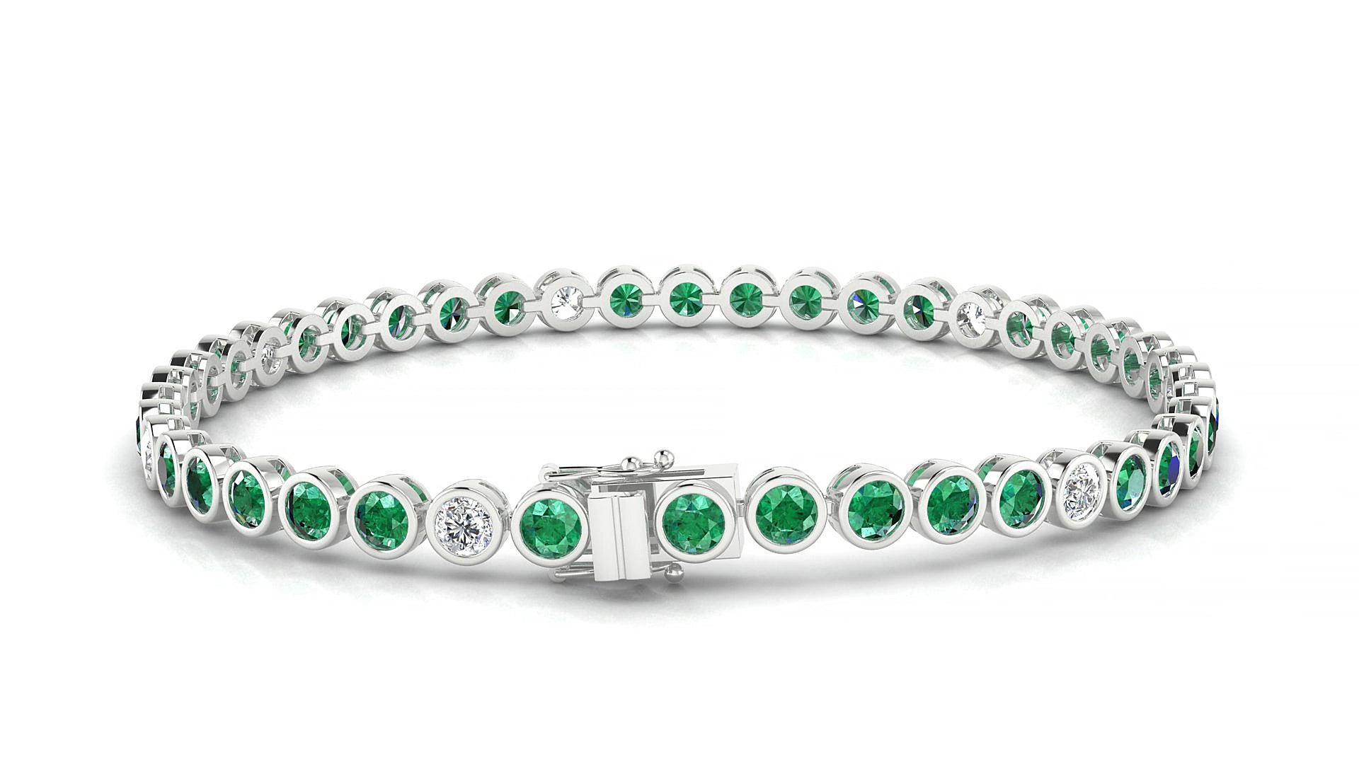Avila 5-1 | 18k White Gold 3 mm Round Natural Emerald & Diamond 15 cm Tennis Bracelet