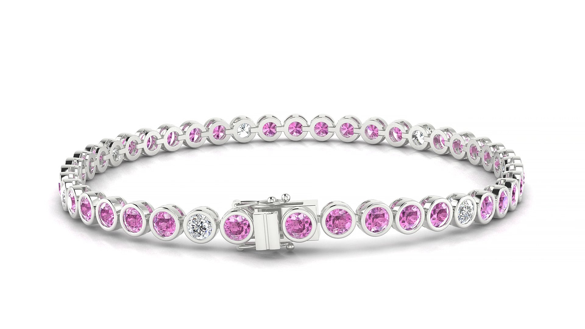 Avila 5-1 | 18k White Gold 3 mm Round Natural Pink Sapphire & Diamond 15 cm Tennis Bracelet