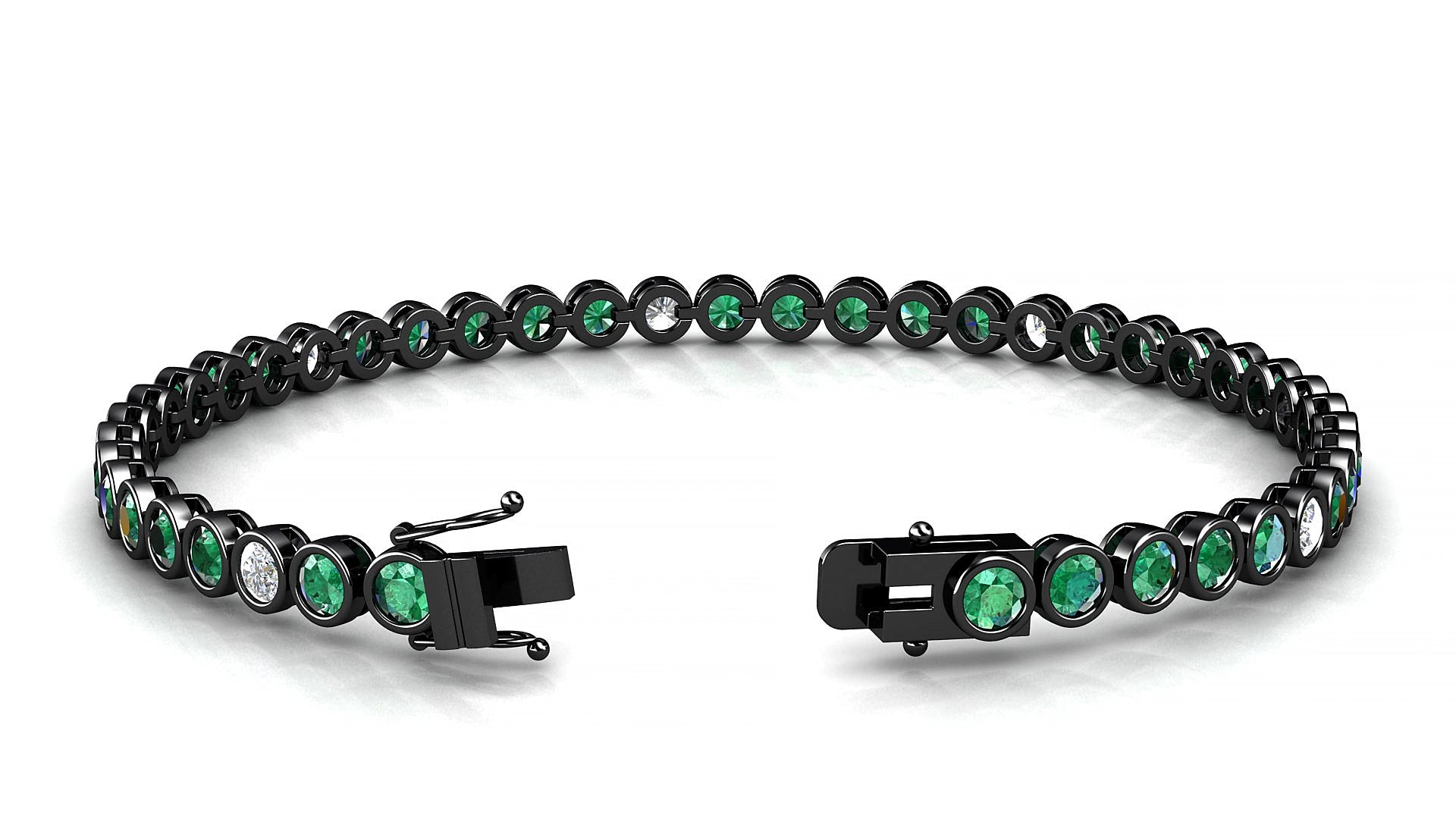 Avila 5-1 | 18k Black Gold 3 mm Round Natural Emerald & Diamond 15 cm Tennis Bracelet
