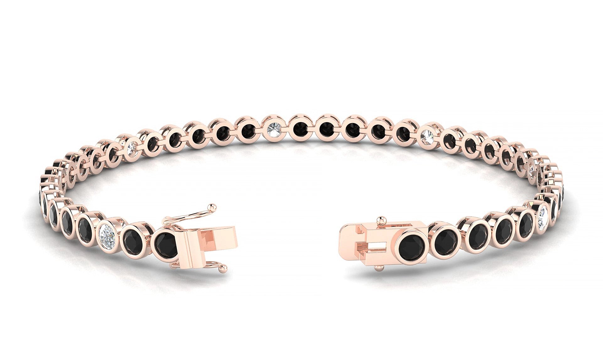 Avila 5-1 | 18k Rose Gold 3 mm Round Natural Black Diamond & Diamond 20 cm Tennis Bracelet