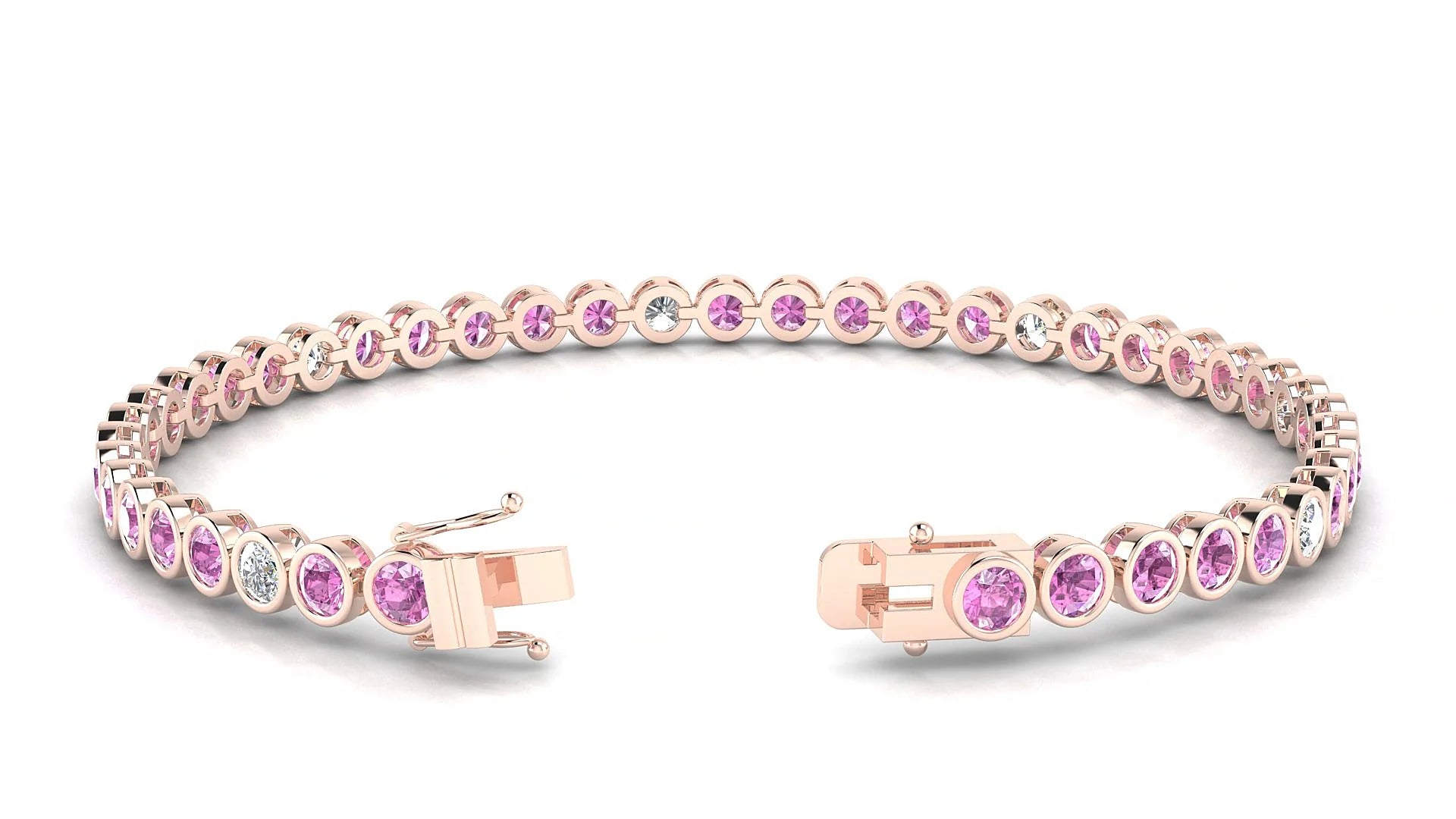 Avila 5-1 | 18k Rose Gold 3 mm Round Natural Pink Sapphire & Diamond Tennis Bracelet