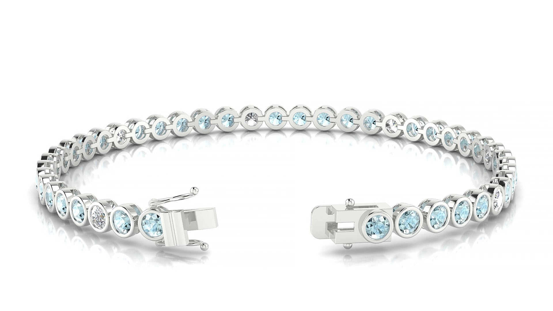 Avila 5-1 | 18k White Gold 3 mm Round Natural Aquamarine & Diamond 15 cm Tennis Bracelet