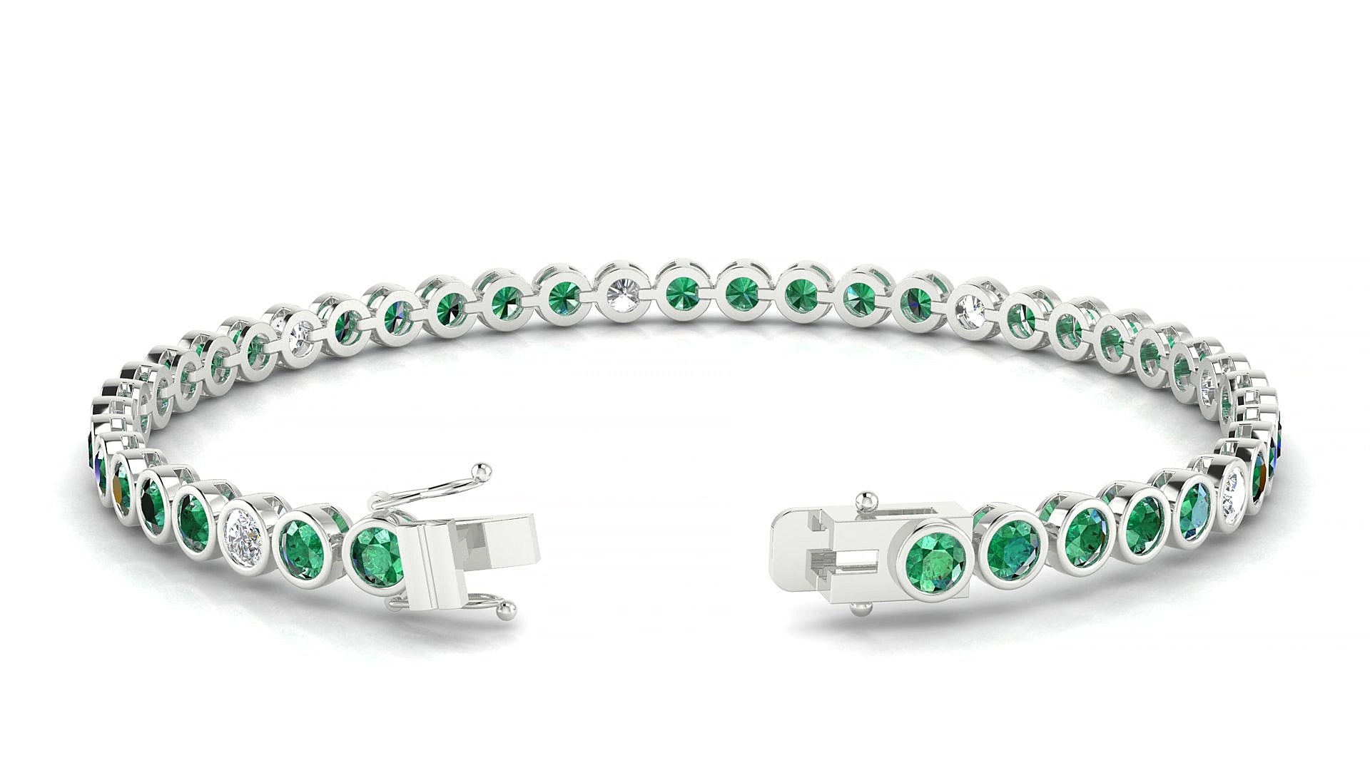 Avila 5-1 | 18k White Gold 3 mm Round Natural Emerald & Diamond 15 cm Tennis Bracelet