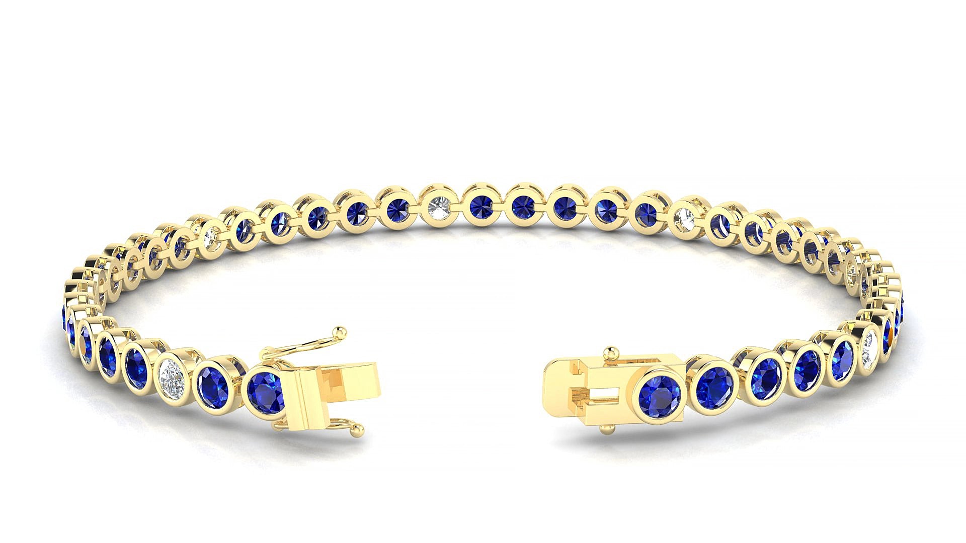 Avila 5-1 | 18k Yellow Gold 3 mm Round Natural Sapphire & Diamond 15 cm Tennis Bracelet