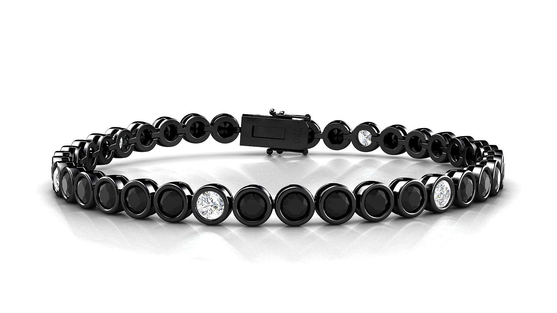Avila 5-1 | 18k Black Gold 3.4 mm Round Natural Black Diamond & Diamond 18 cm Tennis Bracelet