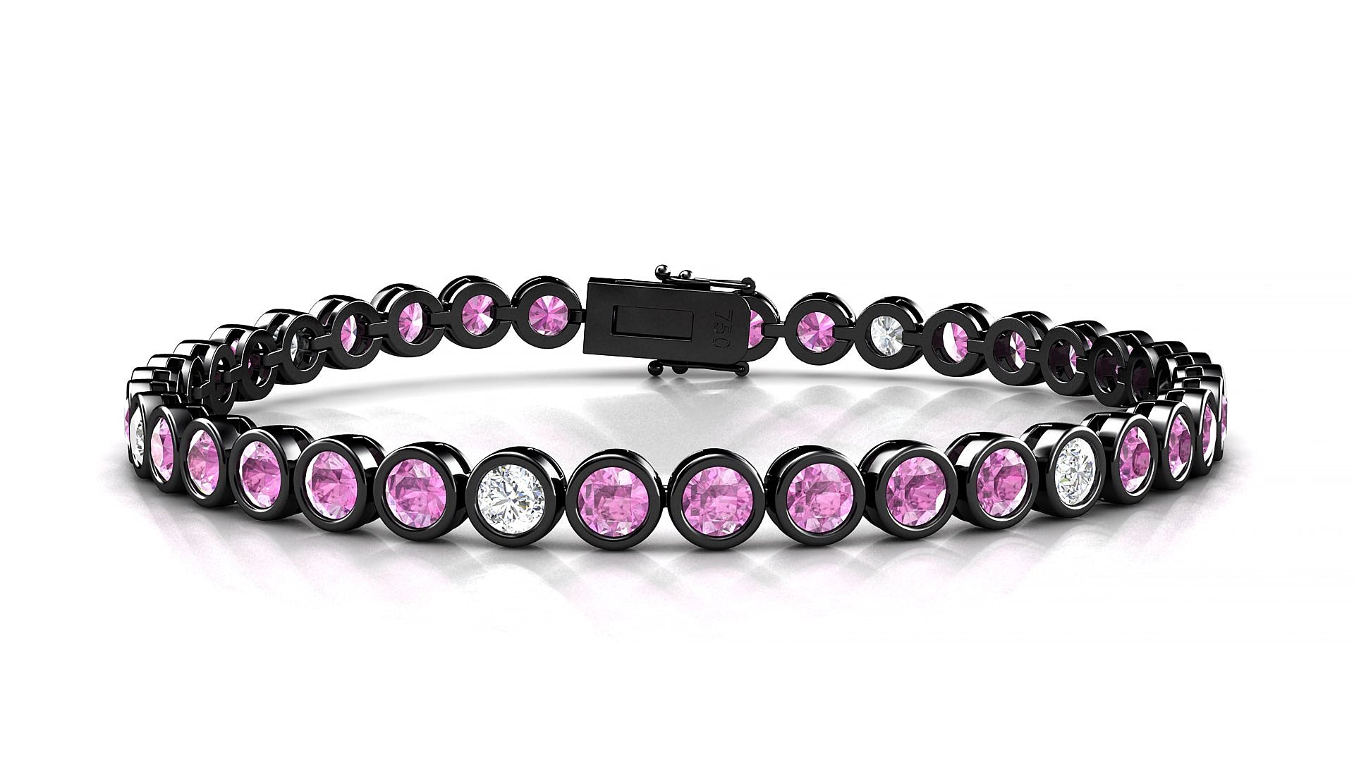 Avila 5-1 | 18k Black Gold 3.4 mm Round Natural Pink Sapphire & Diamond 15 cm Tennis Bracelet