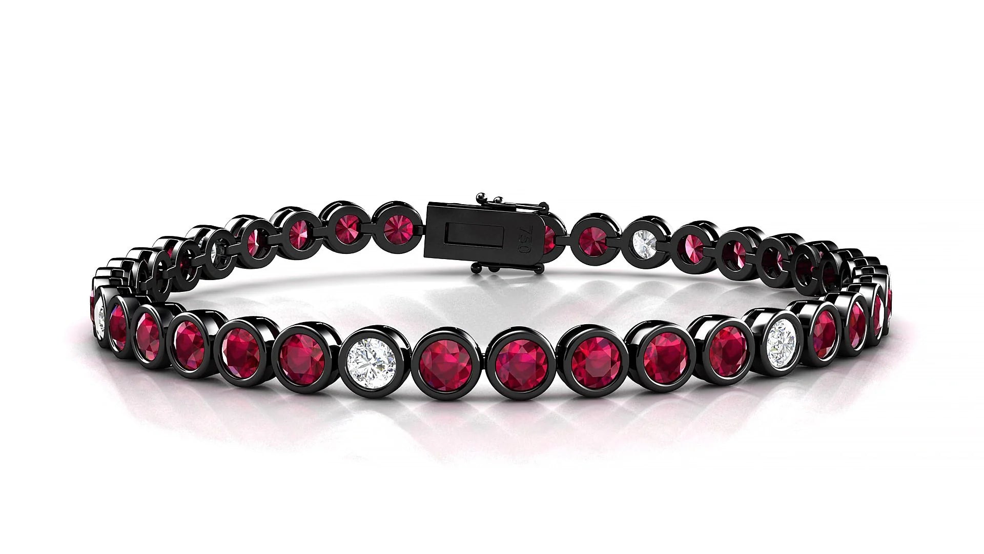 Avila 5-1 | 18k Black Gold 3.4 mm Round Natural Ruby & Diamond Tennis Bracelet