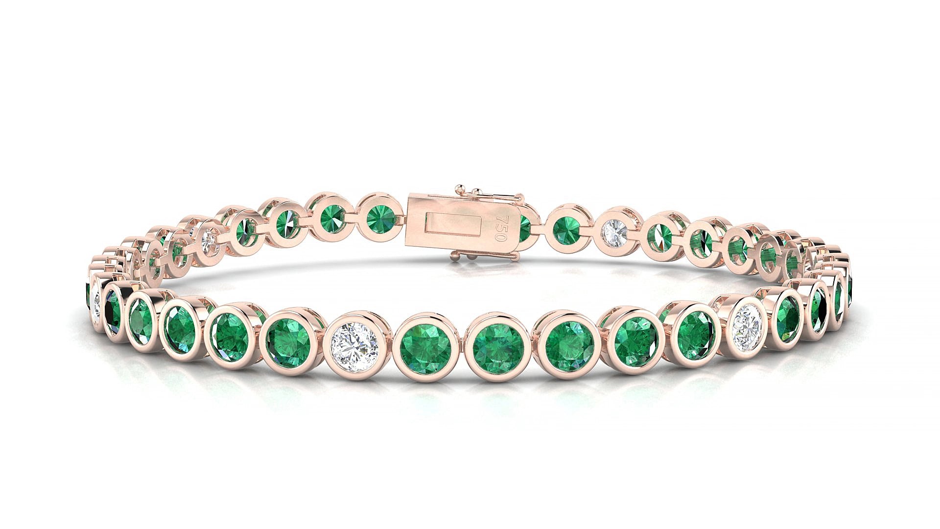 Avila 5-1 | 18k Rose Gold 3.4 mm Round Natural Emerald & Diamond 15 cm Tennis Bracelet