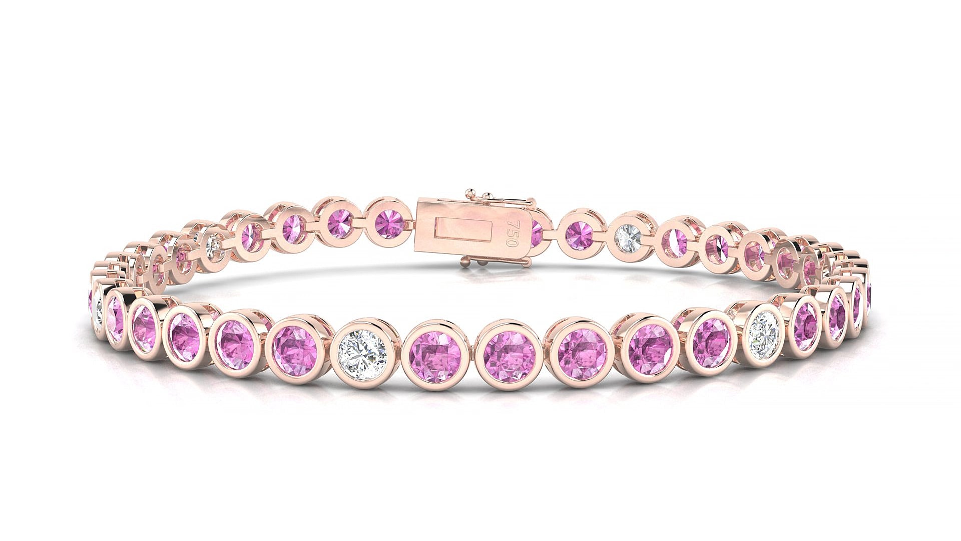 Avila 5-1 | 18k Rose Gold 3.4 mm Round Natural Pink Sapphire & Diamond 15 cm Tennis Bracelet