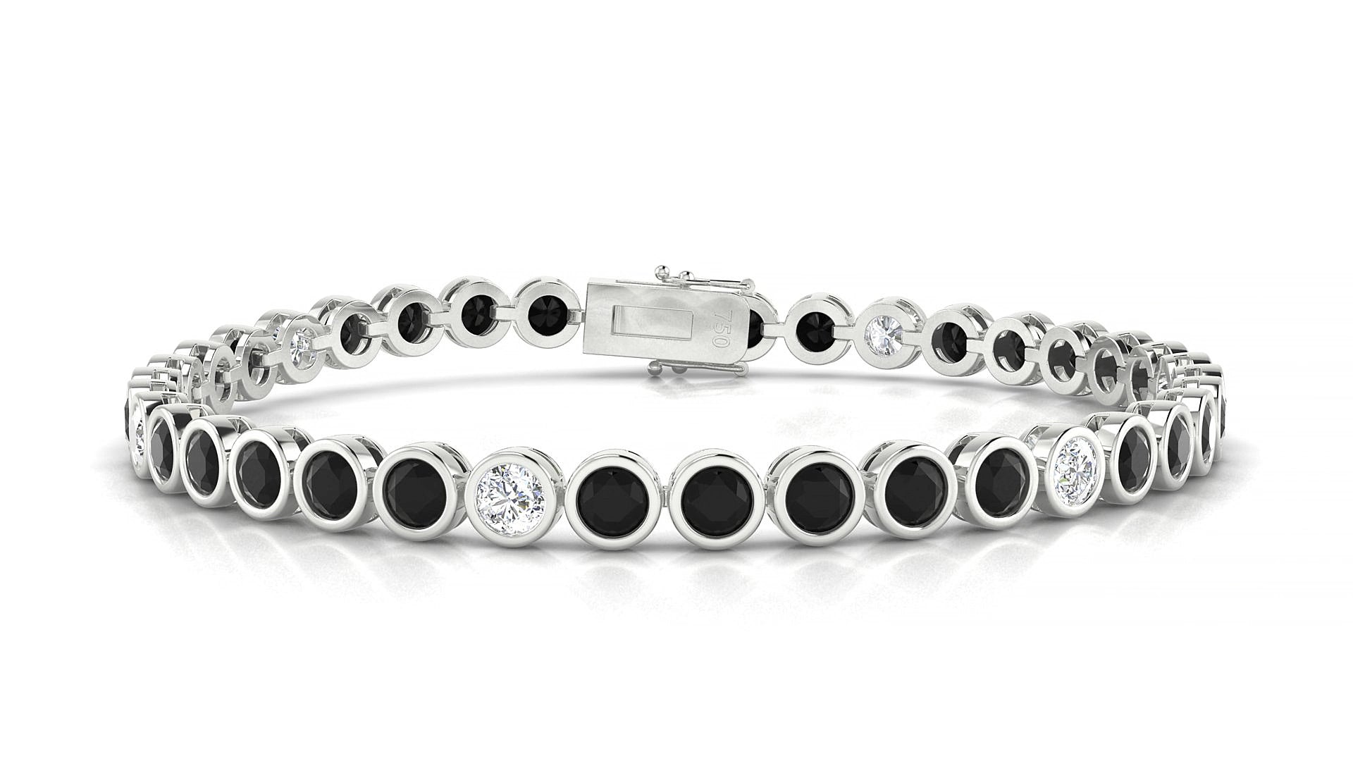 Avila 5-1 | 18k White Gold 3.4 mm Round Natural Black Diamond & Diamond 15 cm Tennis Bracelet