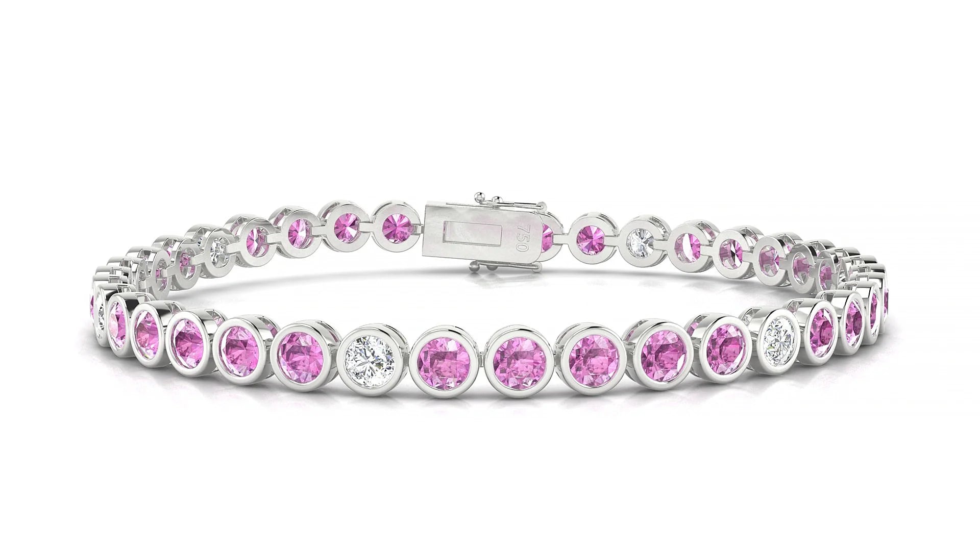 Avila 5-1 | 18k White Gold 3.4 mm Round Natural Pink Sapphire & Diamond Tennis Bracelet