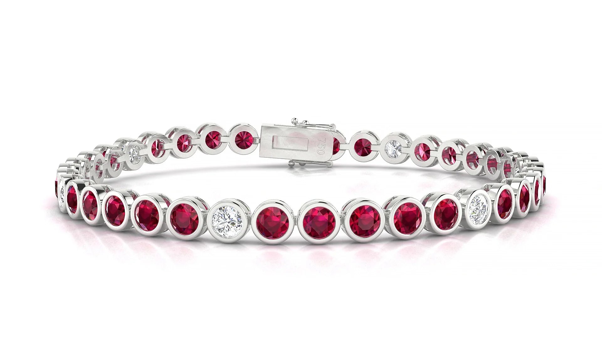 Avila 5-1 | 18k White Gold 3.4 mm Round Natural Ruby & Diamond Tennis Bracelet
