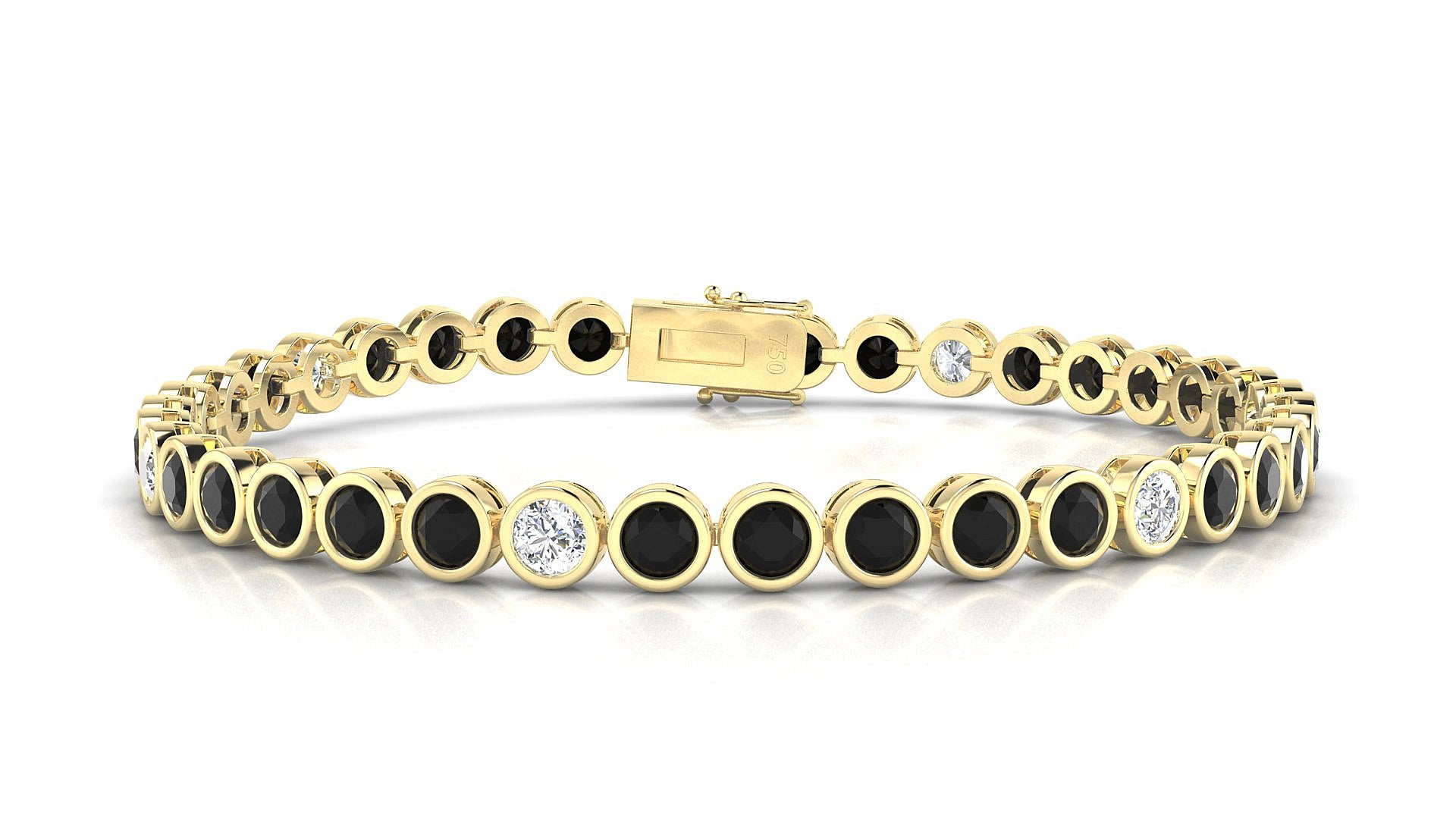 Avila 5-1 | 18k Yellow Gold 3.4 mm Round Natural Black Diamond & Diamond 15 cm Tennis Bracelet
