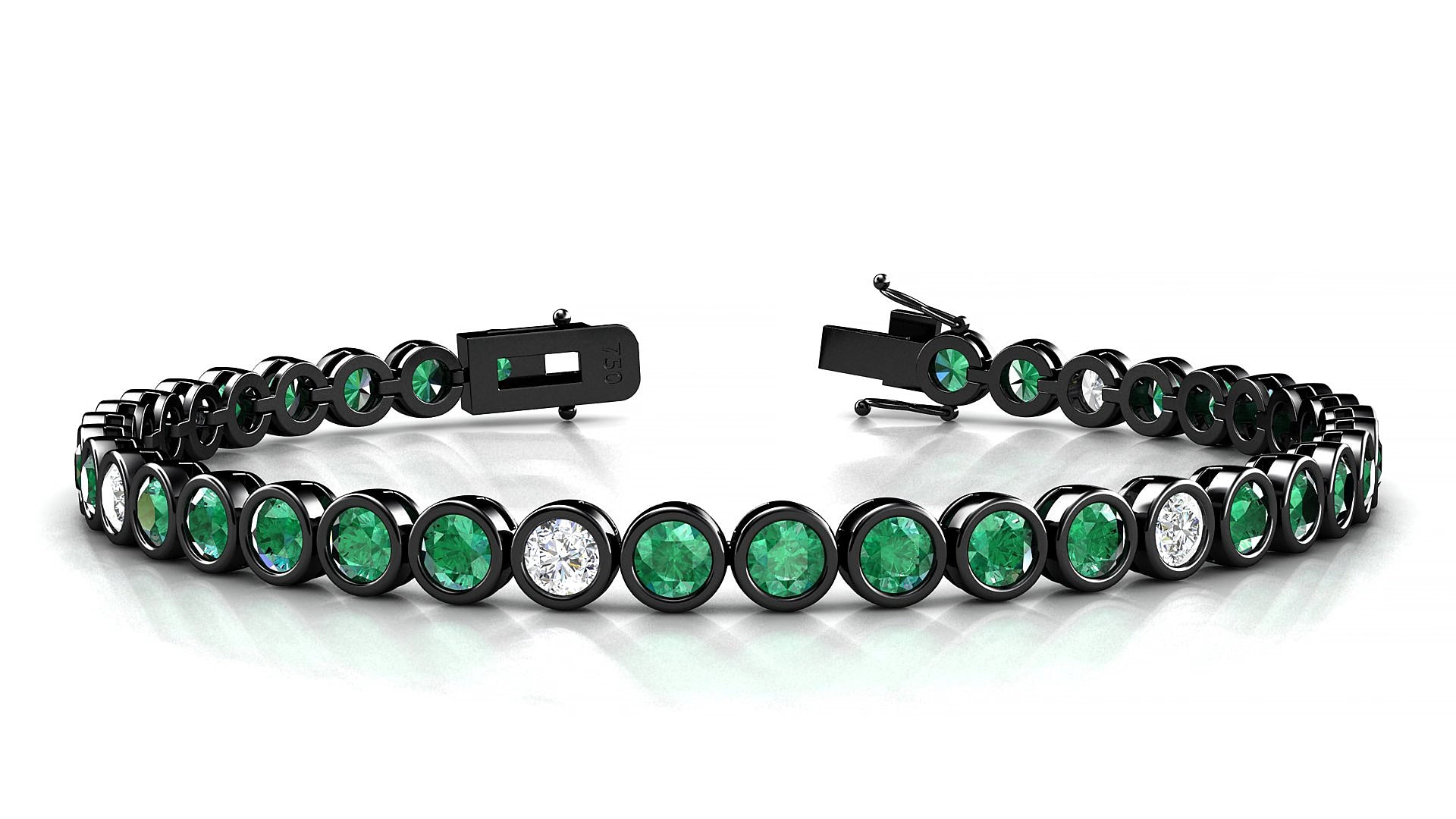 Avila 5-1 | 18k Black Gold 3.4 mm Round Natural Emerald & Diamond 15 cm Tennis Bracelet