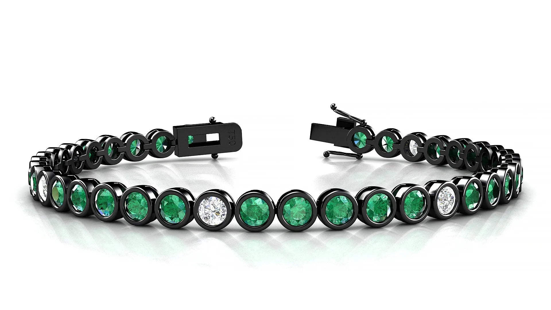 Avila 5-1 | 18k Black Gold 3.4 mm Round Natural Emerald & Diamond Tennis Bracelet