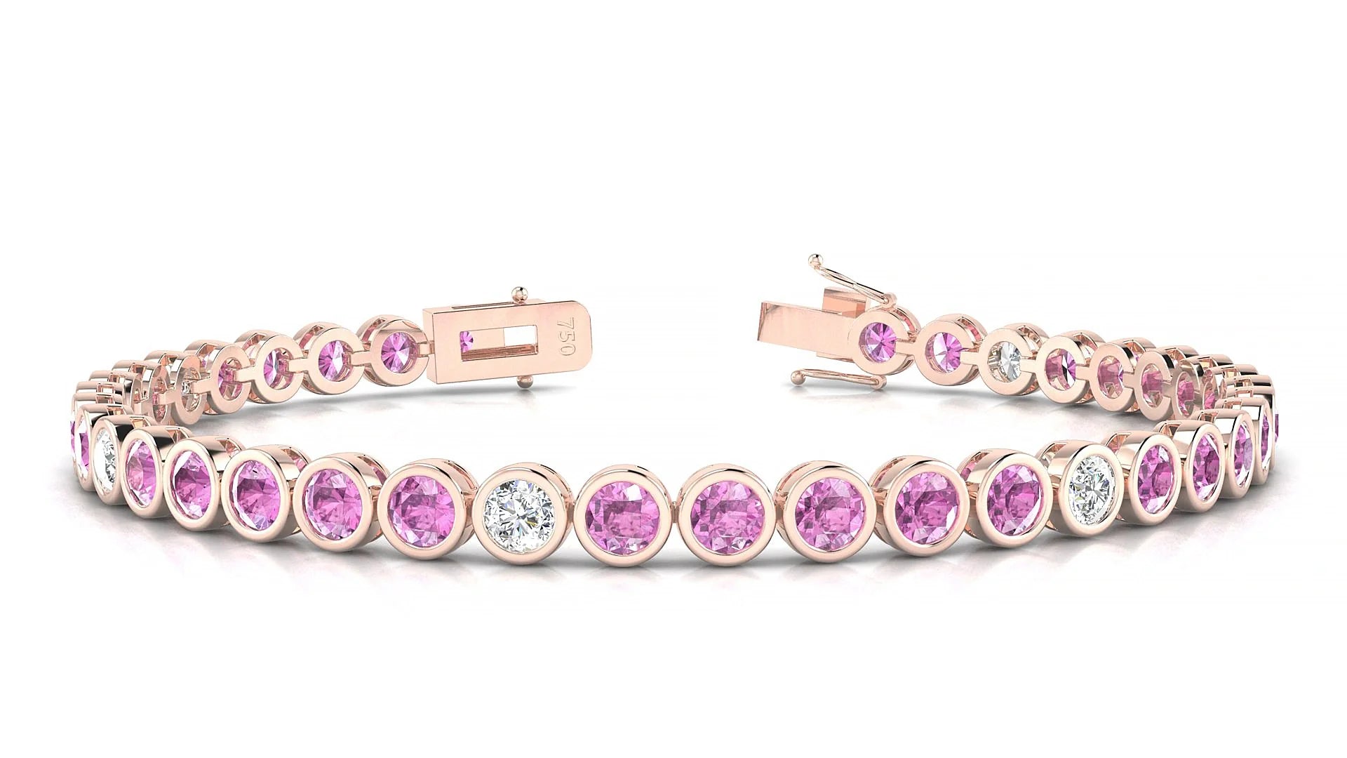 Avila 5-1 | 18k Rose Gold 3.4 mm Round Natural Pink Sapphire & Diamond Tennis Bracelet