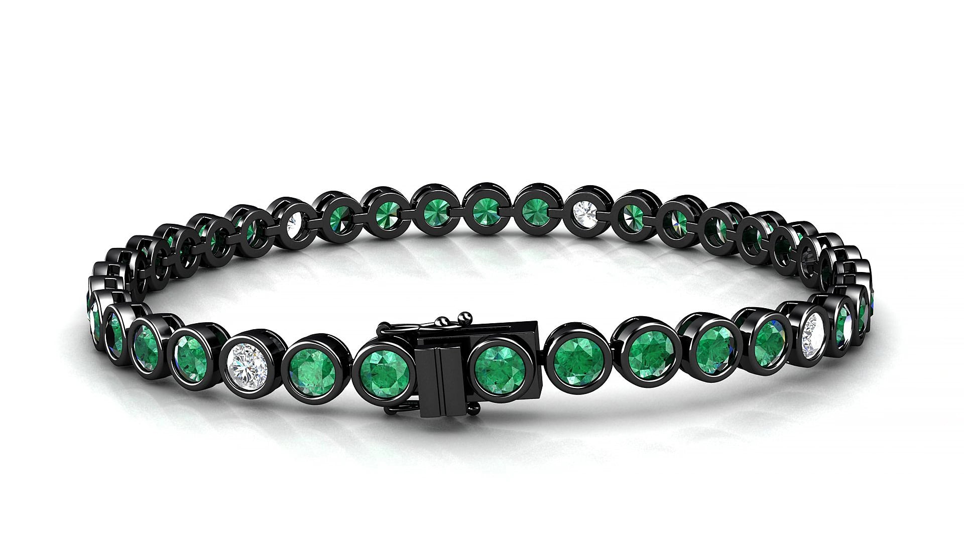 Avila 5-1 | 18k Black Gold 3.4 mm Round Natural Emerald & Diamond 15 cm Tennis Bracelet