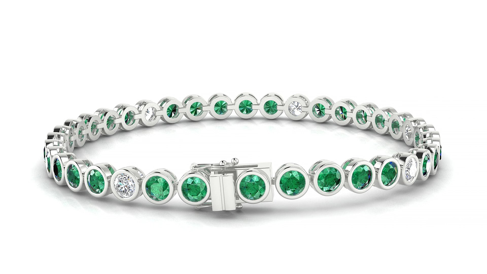 Avila 5-1 | 18k White Gold 3.4 mm Round Natural Emerald & Diamond 15 cm Tennis Bracelet