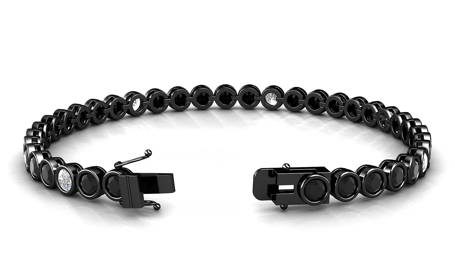 Avila 5-1 | 18k Black Gold 3.4 mm Round Natural Black Diamond & Diamond Tennis Bracelet