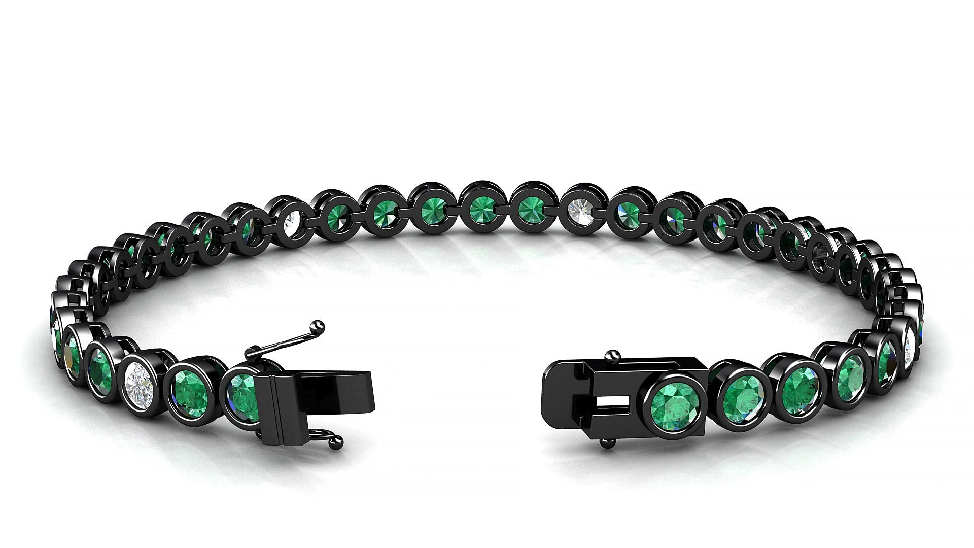 Avila 5-1 | 18k Black Gold 3.4 mm Round Natural Emerald & Diamond 15 cm Tennis Bracelet
