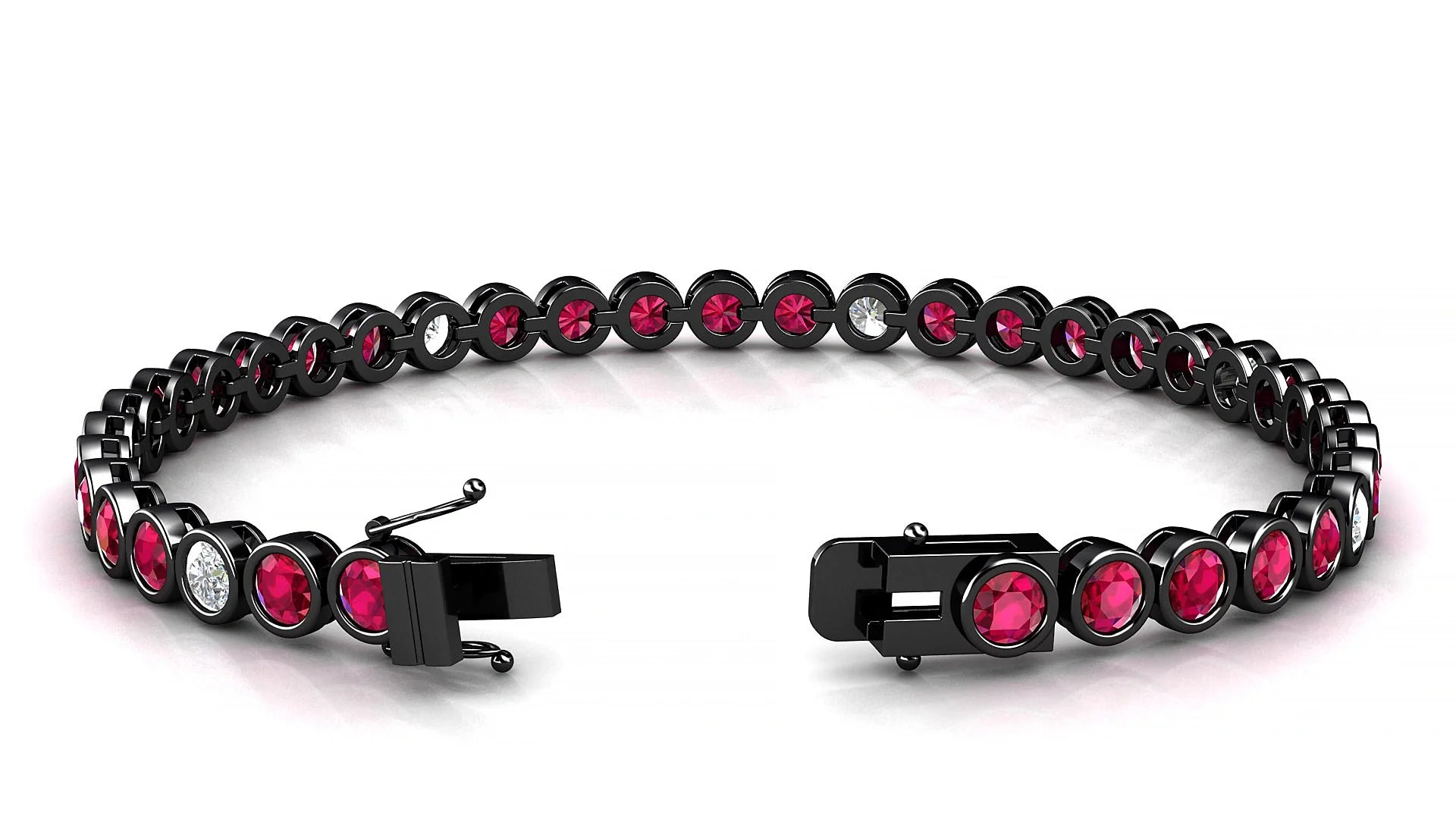 Avila 5-1 | 18k Black Gold 3.4 mm Round Natural Ruby & Diamond Tennis Bracelet