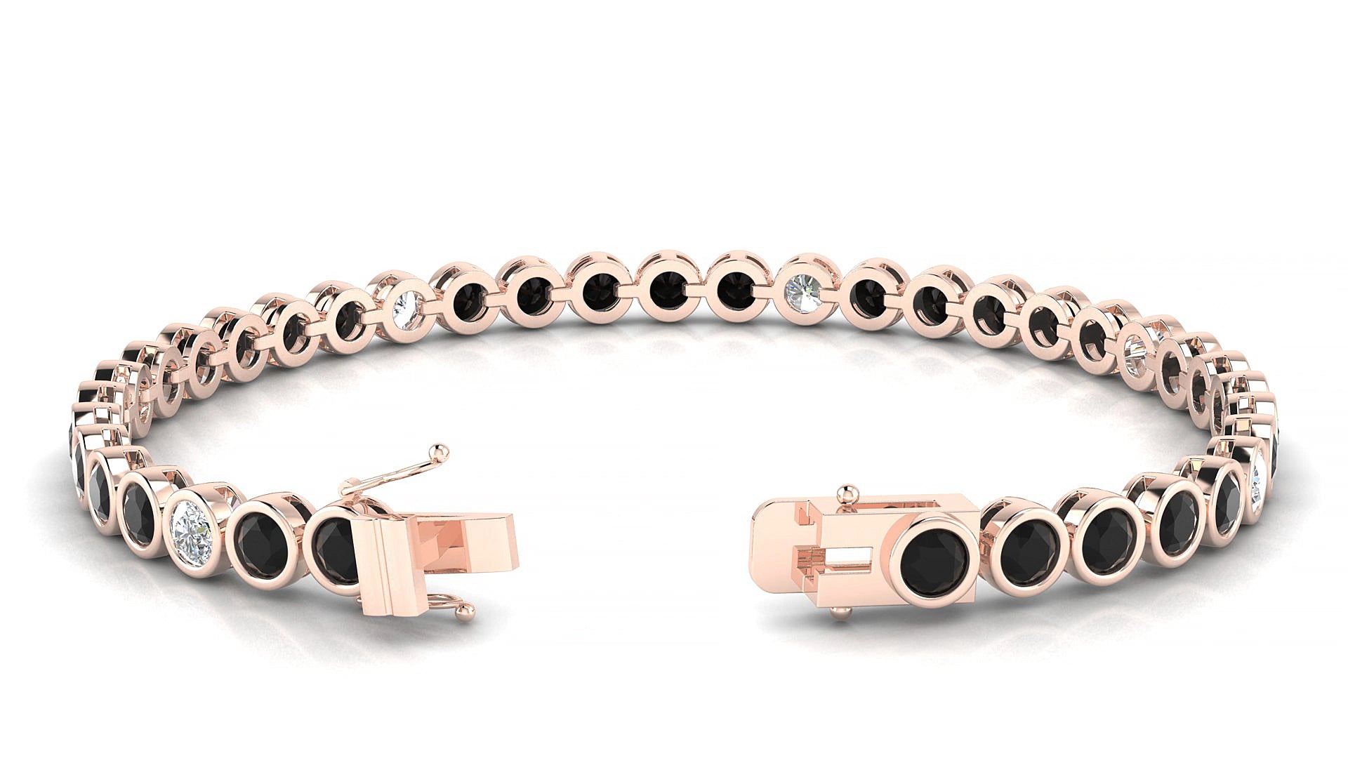 Avila 5-1 | 18k Rose Gold 3.4 mm Round Natural Black Diamond & Diamond 18 cm Tennis Bracelet