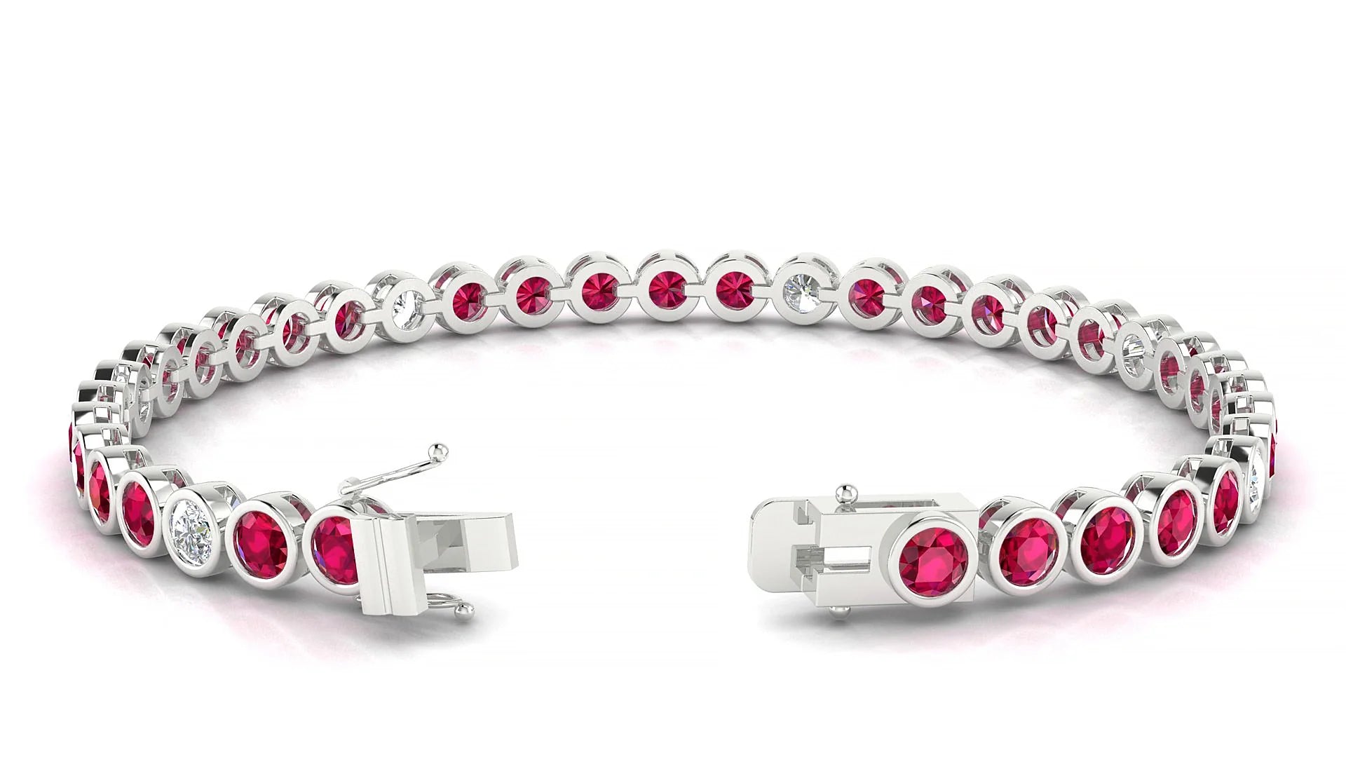 Avila 5-1 | 18k White Gold 3.4 mm Round Natural Ruby & Diamond Tennis Bracelet