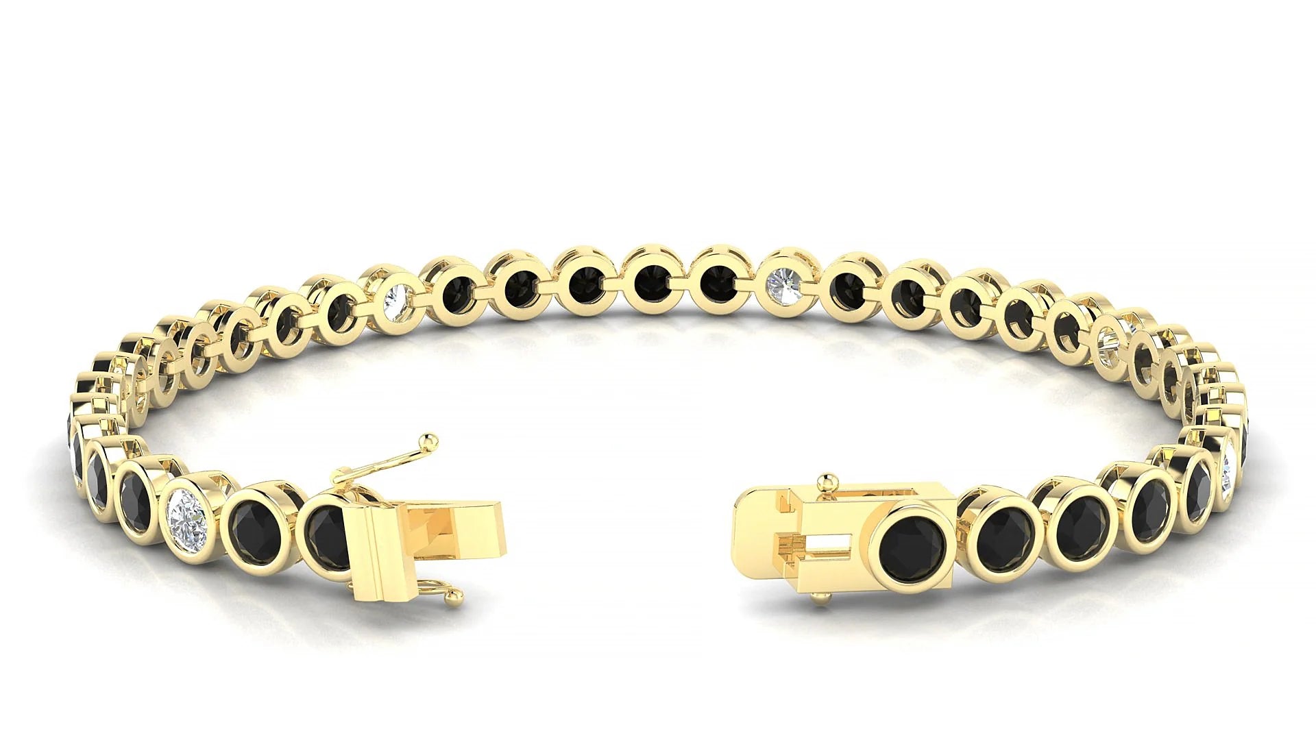 Avila 5-1 | 18k Yellow Gold 3.4 mm Round Natural Black Diamond & Diamond Tennis Bracelet