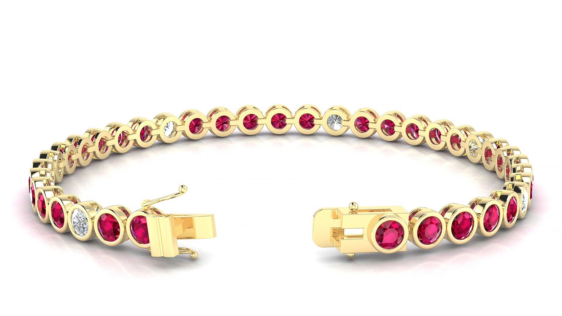 Avila 5-1 | 18k Yellow Gold 3.4 mm Round Natural Ruby & Diamond 15 cm Tennis Bracelet