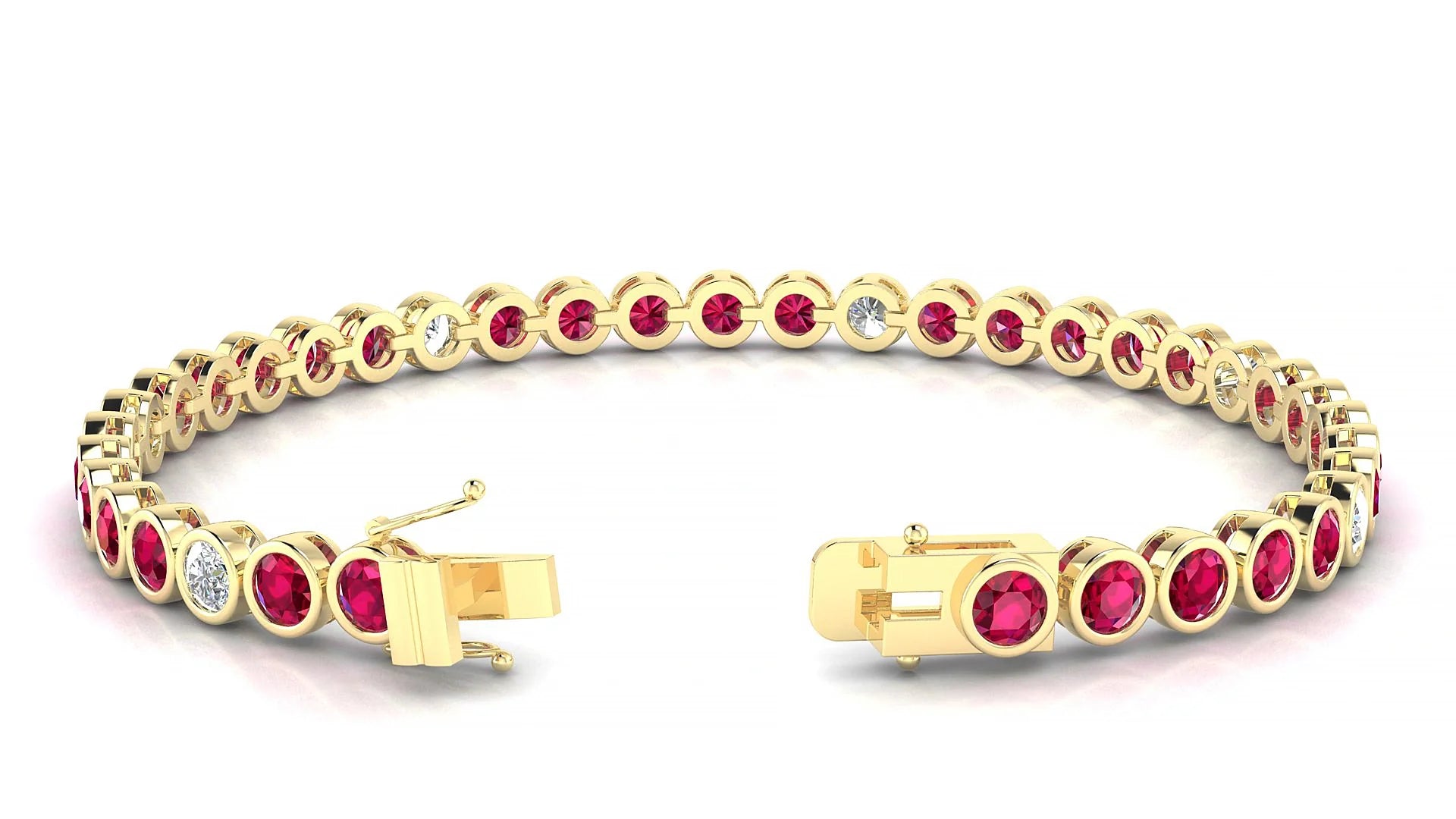 Avila 5-1 | 18k Yellow Gold 3.4 mm Round Natural Ruby & Diamond Tennis Bracelet
