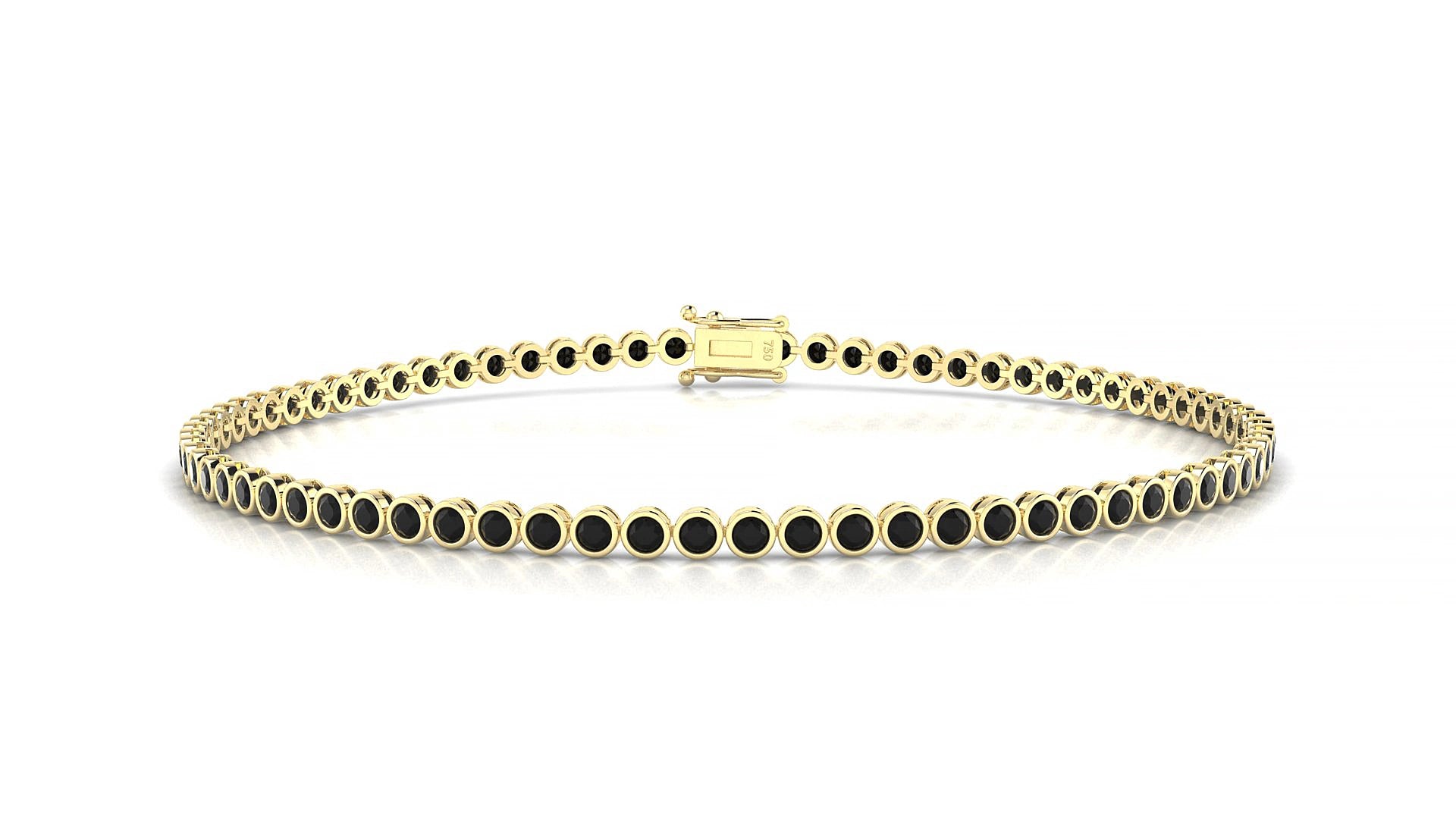 Avila | 18k Yellow Gold 1.7 mm Round Natural Black Diamond 18 cm Tennis Bracelet