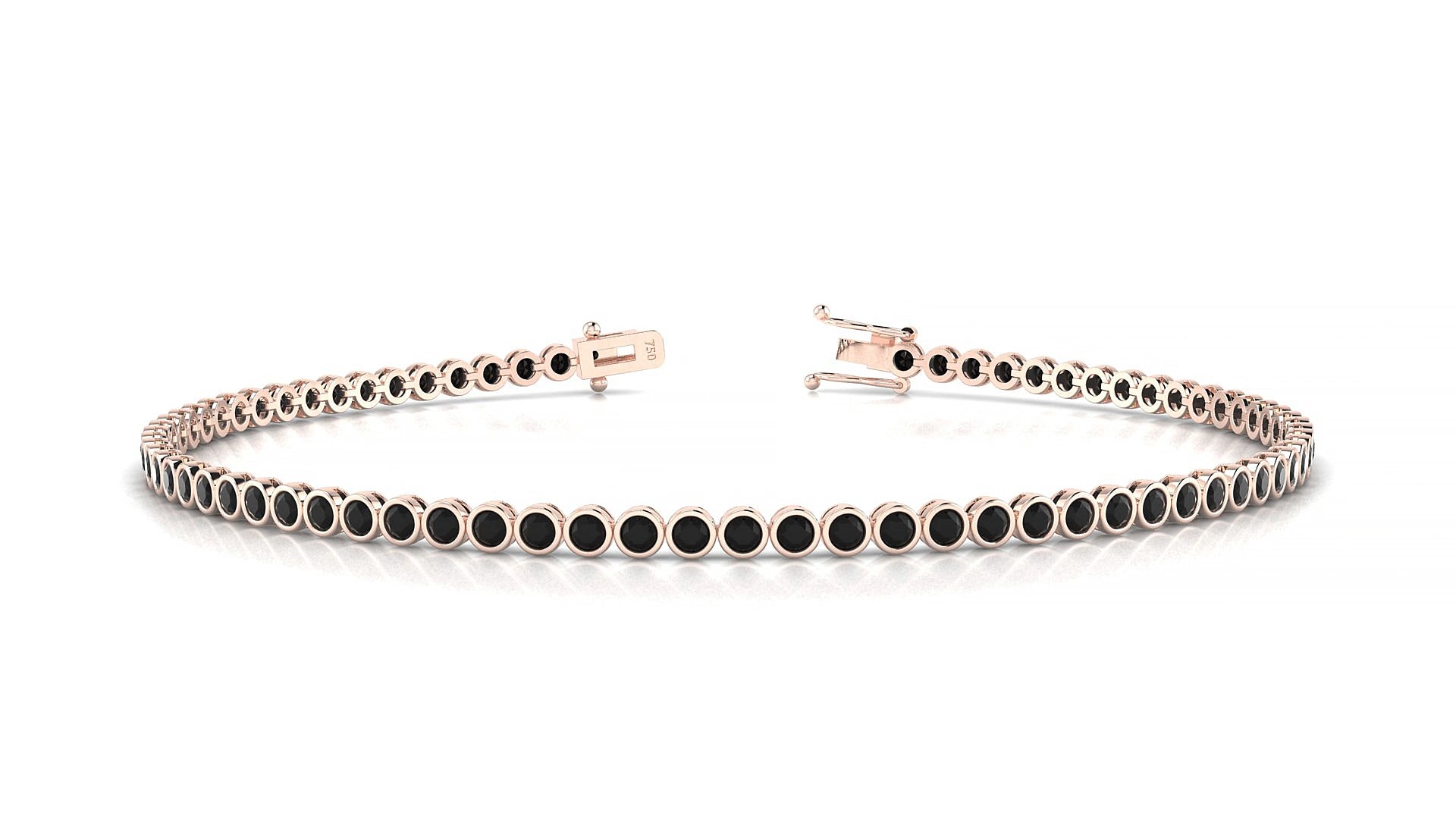 Avila | 18k Rose Gold 1.7 mm Round Natural Black Diamond 16 cm Tennis Bracelet