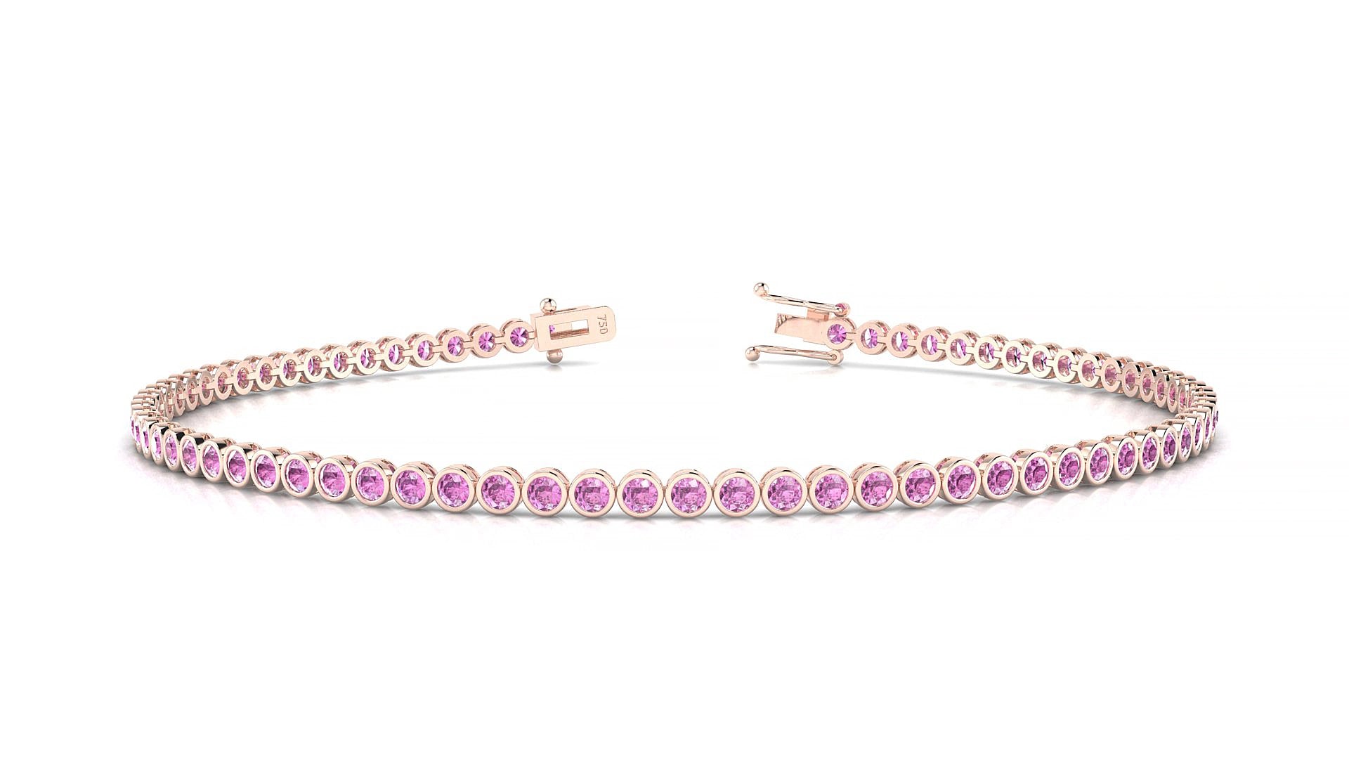 Avila | 18k Rose Gold 1.7 mm Round Natural Pink Sapphire 20 cm Tennis Bracelet